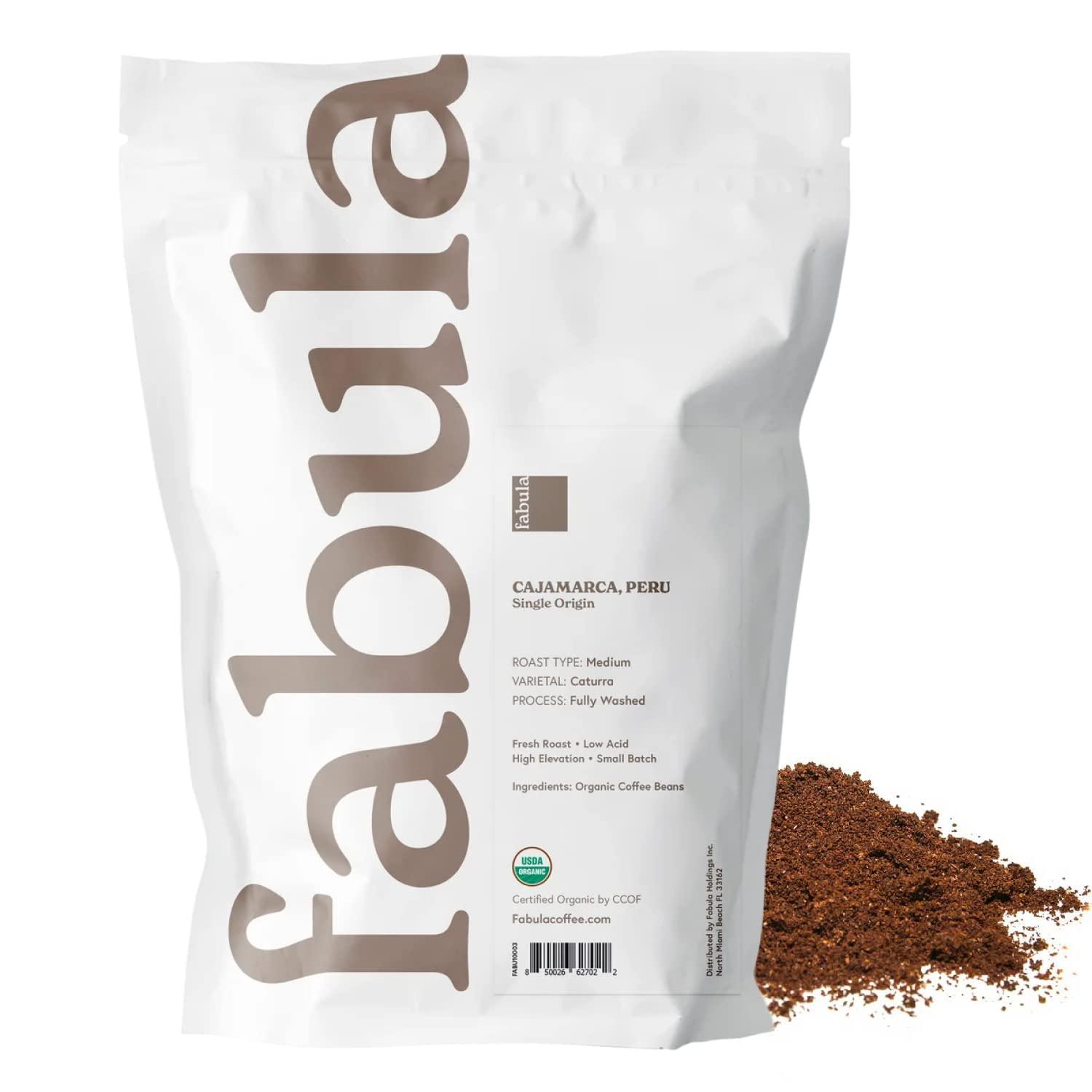 Fabula Fabula Low Acid Coffee, USDA Organic Ground Coffee Medium Roast - Non GMO - No Molds - Mycotoxins Pesticides Free - Single Origin Coffee - 12 oz