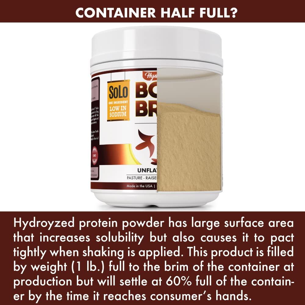 FOLONA Solo Bone Broth Protein Collagen Powder Low Sodium, 16g Hydrolyzed Collagen Type I & III, for Healthy Skin, Nails, Hair, Joints & Digestion, Grass Fed, 1 lb (Canister - Net Wt. 1 lb. Powder)