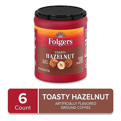 Folgers Folgers Toasty Hazelnut Flavored Ground Coffee, 9.6 Ounce Canister (Pack of 6)