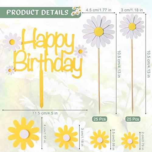 Unittype 55 Pieces Daisy Cake Topper Daisy Cake Decorations White Flower Cupcake Toppers Chrysanthemum Cupcake Toppers Cake Picks for Daisy Birthday Party Wedding Spring Summer Themed Cake Decorations