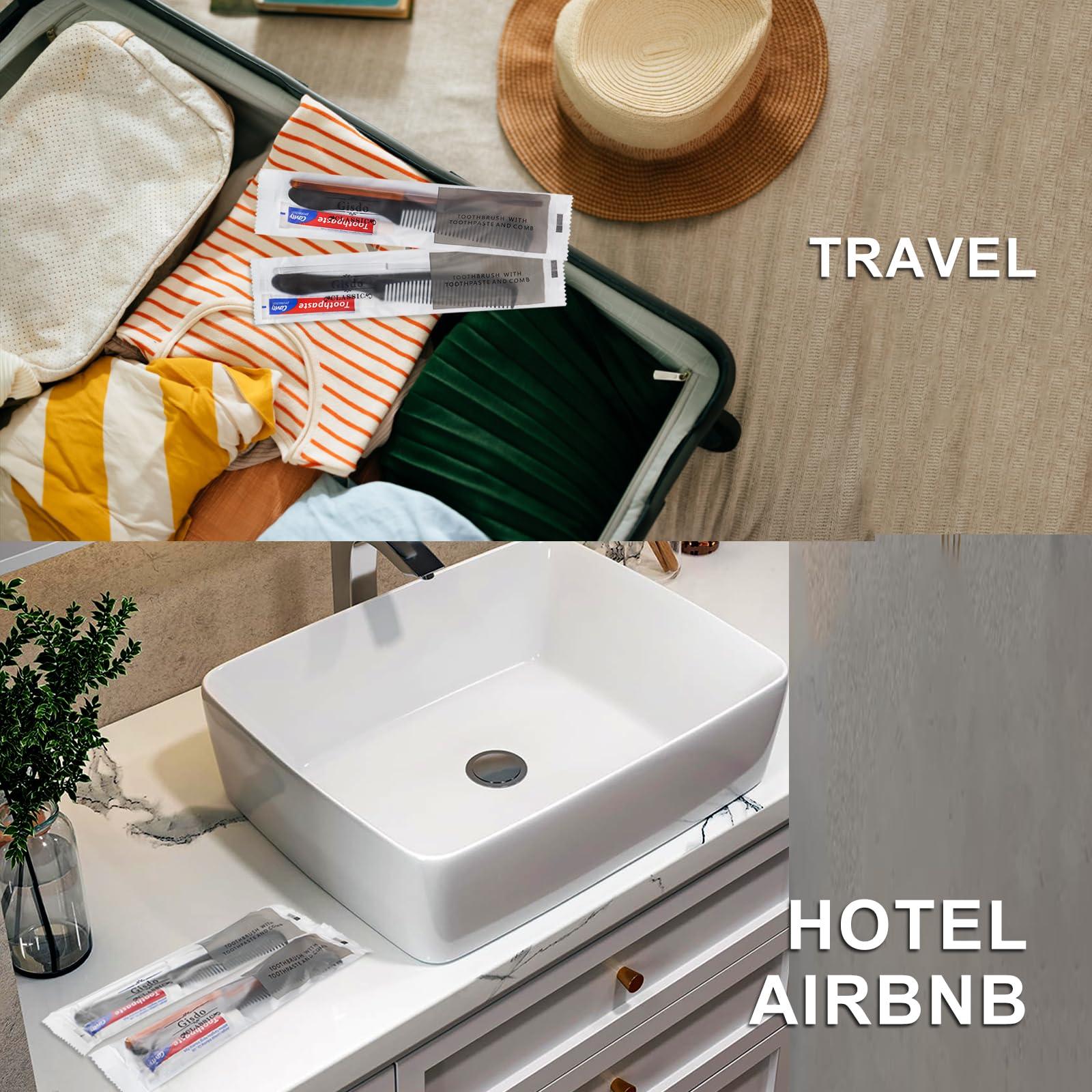 Gisdo Gisdo 50 Pcs Disposable Toothbrushes with Toothpaste and Comb Individually Wrapped,10g Travel Toothpaste,7inch Black Hair Comb,Bulk Toothbrush for Hotel,AirBnb,Shelter,Charity