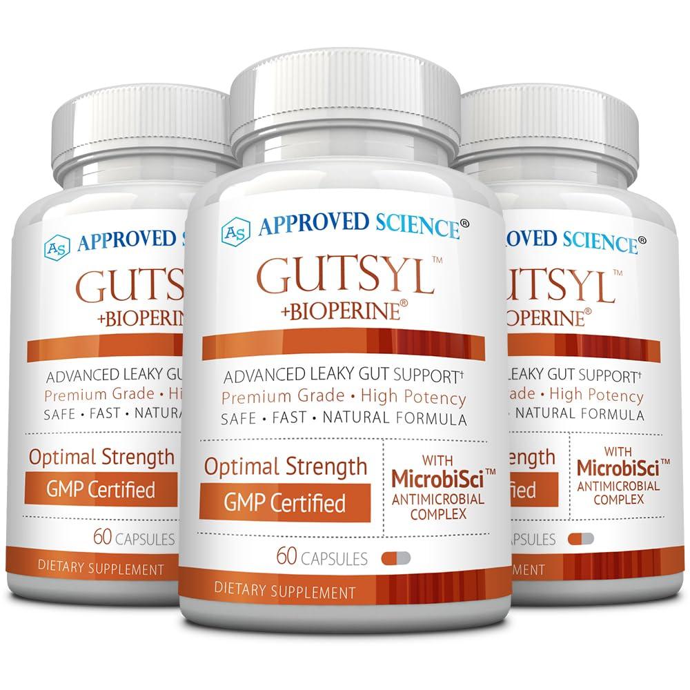 Approved Science Approved Science® Gutsyl- Leaky Gut Supplement- Protect GI Tract with Aloe Vera, Marshmallow Root, Licorice, and Slippery Elm- Contains Prebiotic and BioPerine- 3 Month Supply- 100% Vegan