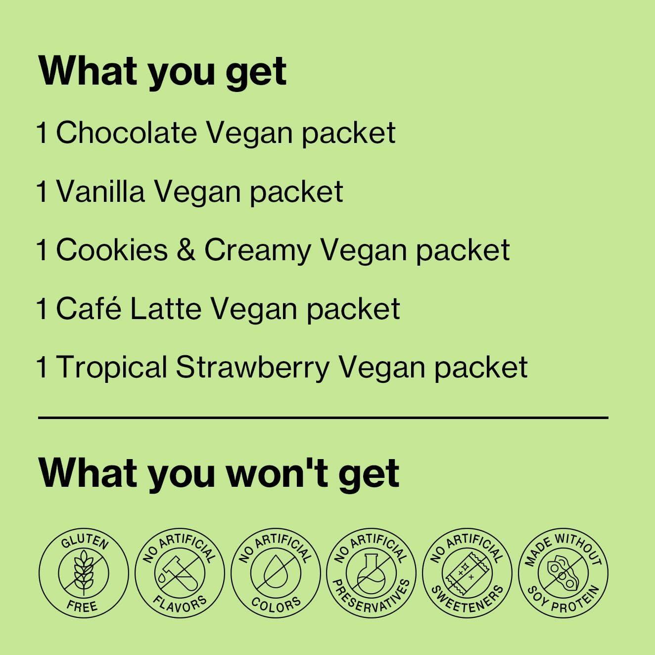 Shakeology Shakeology Sampler Pack Vegan Protein Powder, Gluten Free Superfood Protein Shake with Supergreens, Probiotics for Gut Health, Adaptogens, Vitamins, 16g Plant Protein per Serving