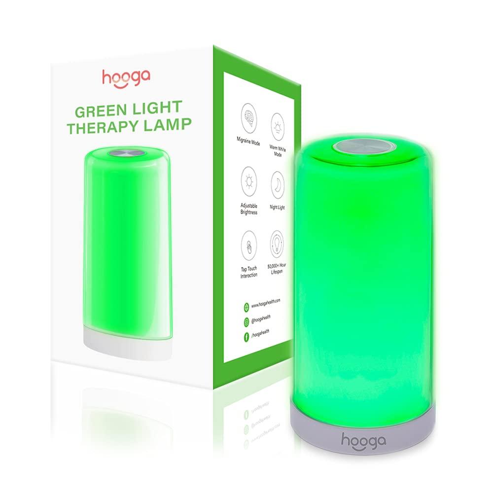 hooga Hooga Green Light Therapy Lamp for Migraines, Headaches, Insomnia, Light Sensitivity, Anxiety Relief. Narrow Band Green LEDs. Soft Warm White Mode. Tap Touch Control Sensor. Dimmable. USB Type C.