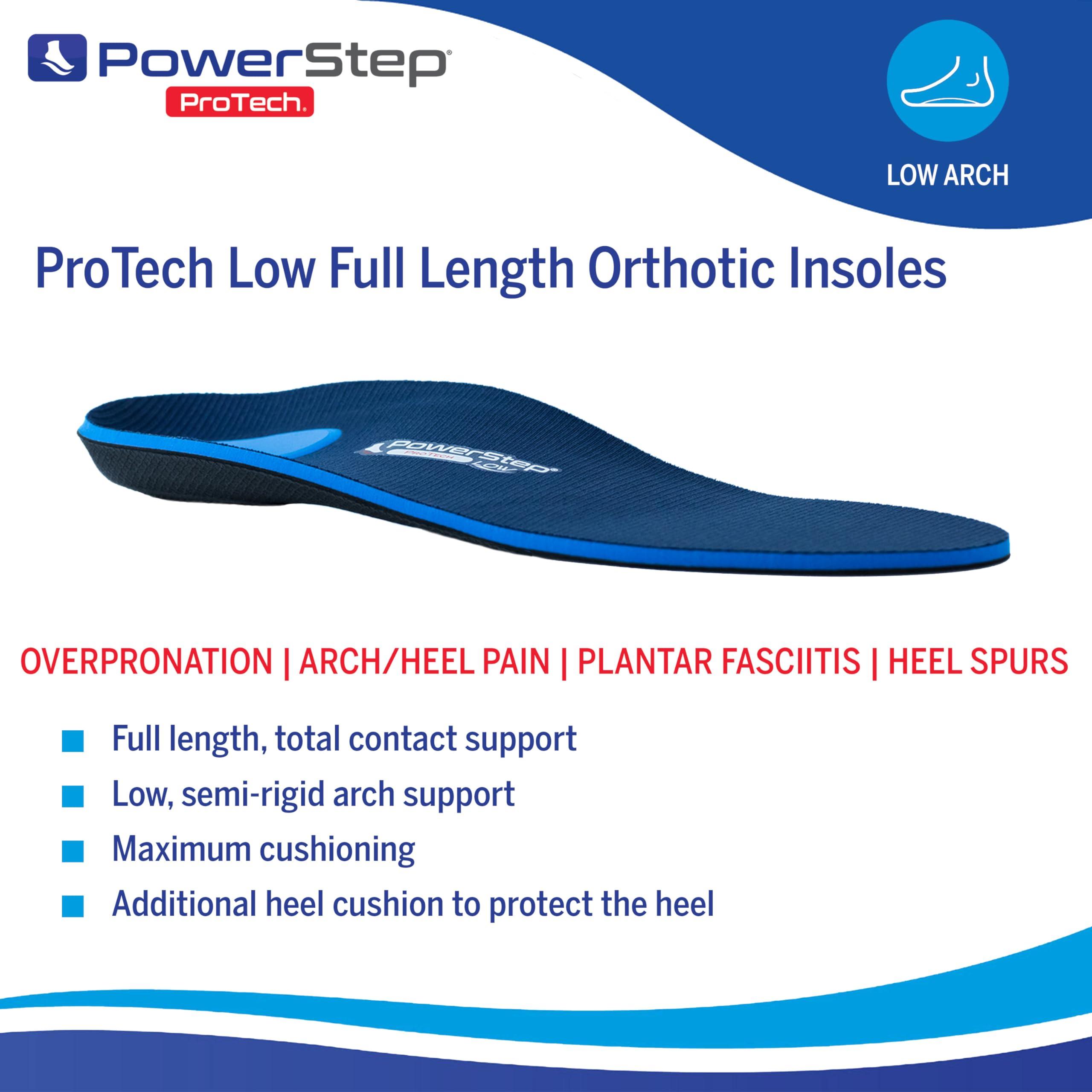 Powerstep Powerstep ProTech Low Arch Orthotic Inserts - Overpronation & Plantar Fasciitis Inserts for Rigid Arch Support - Medial Grade Orthotics for Low Arches + Flat Feet (M 12-13)