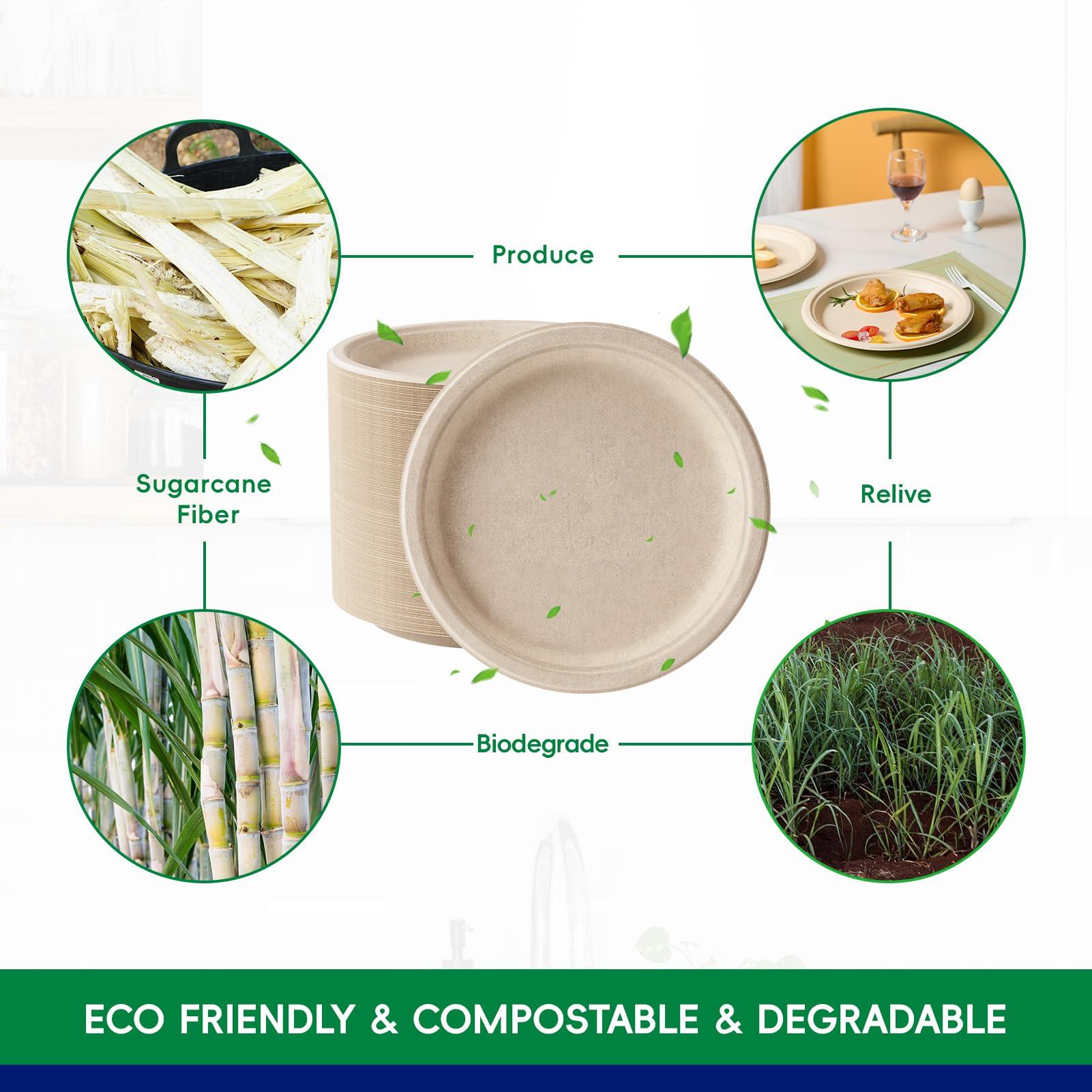 JOLLY CHEF JOLLY CHEF Compostable Heavy Duty Plates 10 Inch [150 Pack] Eco-Friendly Disposable Natural Paper Plates Bagasse Biodegradable Plates Bulk for Party Dinner Sugarcane Fibers Round Plates(Brown)