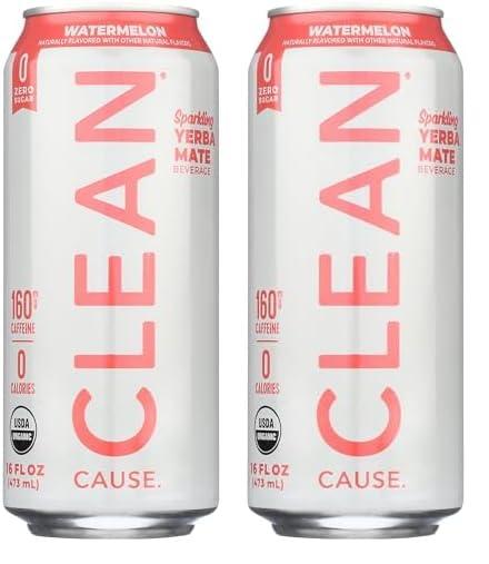 CLEAN CAUSE. Clean Cause Organic Sparkling Watermelon Yerba Mate, 16 FZ (Pack of 2)