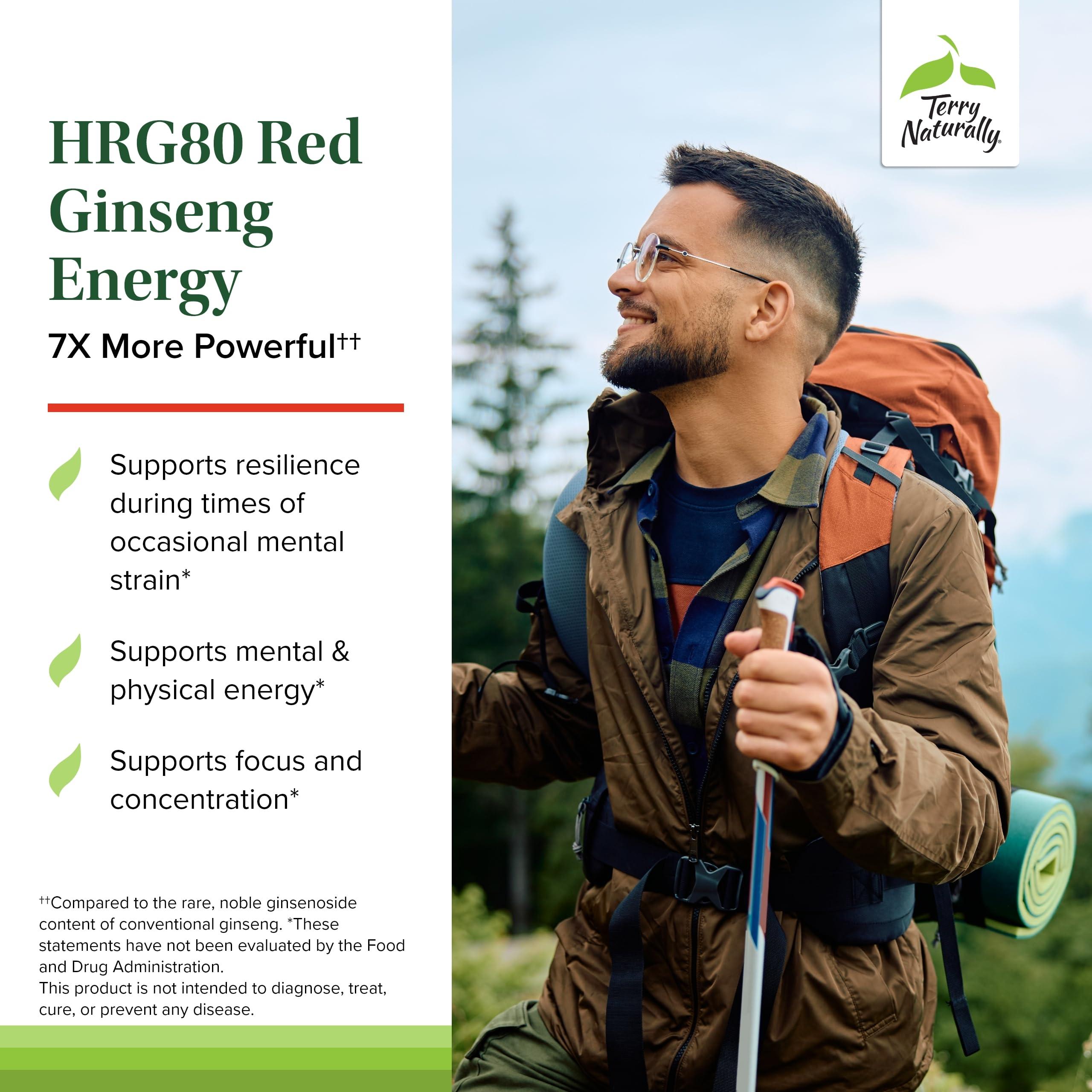 Terry Naturally Terry Naturally HRG80 Red Ginseng Energy - 30 Capsules - Red Ginseng Root Powder, Panax Ginseng, HRG80 - Non-GMO, Vegan, Gluten Free 30 Servings