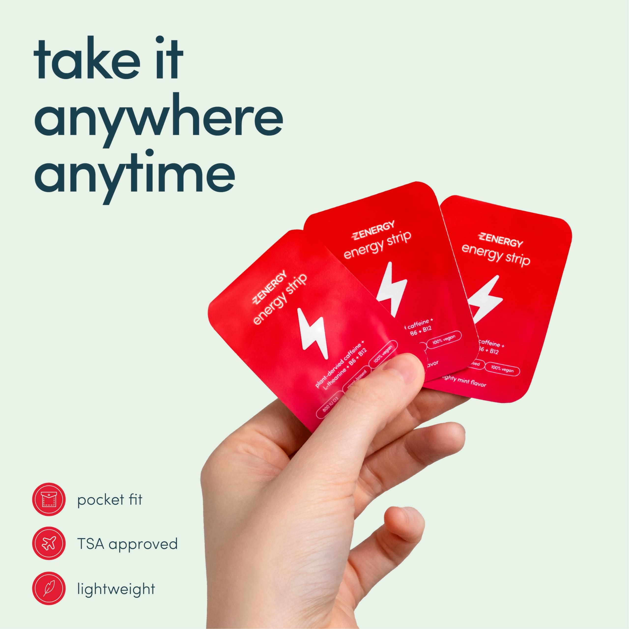 ZENERGY ZENERGY Energy Oral Strips - Mint Flavor | 40mg Caffeine + 30mg L-Theanine + 100% Vitamin B6 & B12 | 0 Sugar, 0 Calories, 0 Gluten, 0 Aspartame, Vegan, Plant-Based, Instant Action | 1 Tin = 30 Strips