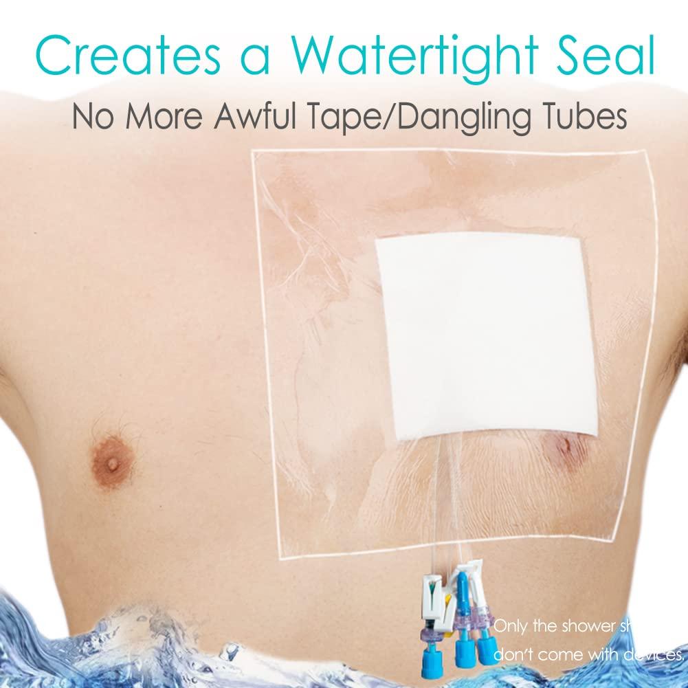Hola Health Waterproof Shower Cover Shields, Non-Stick Center Pad for Dialysis Port Picc Line Chest Catheter PD Peritoneal Dialysis Chemo Feeding Tube Peg G-Tube Patient Bandage Protector, 8\"x8\"(Pack of 25)
