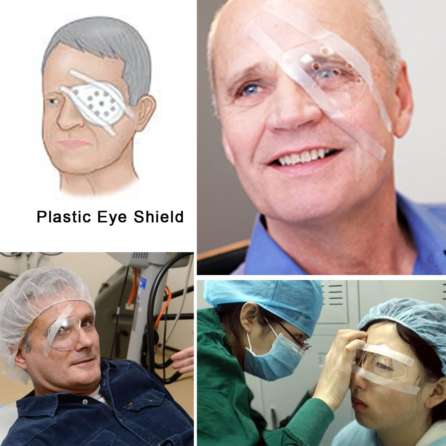 Vandorla Vandorla Eye Shield, 4 Pcs Plastic Eye Shield Eye Patch for Eye Surgery Covering Breathable After Surgery Eye Protection with 1 Roll Tape & 4 Elastic Rope, Clear