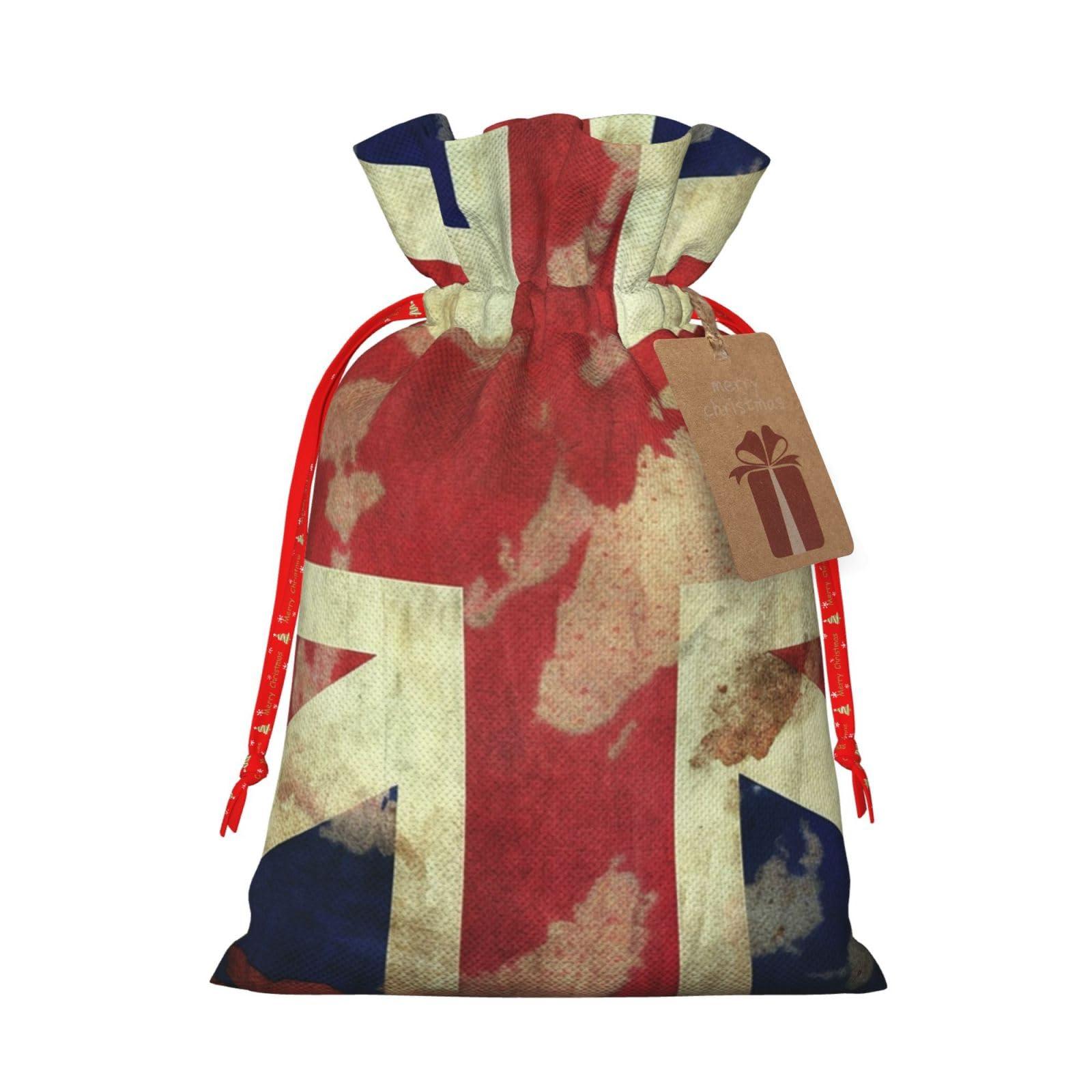 LZQPOEAS LZQPOEAS Vintage Union Jack British Flag Christmas Gift Bags with Drawstring Christmas Bags Gift Wrapping Bags for Xmas Holiday Party Candy Bag for Christmas Favor Bags for Xmas Presents
