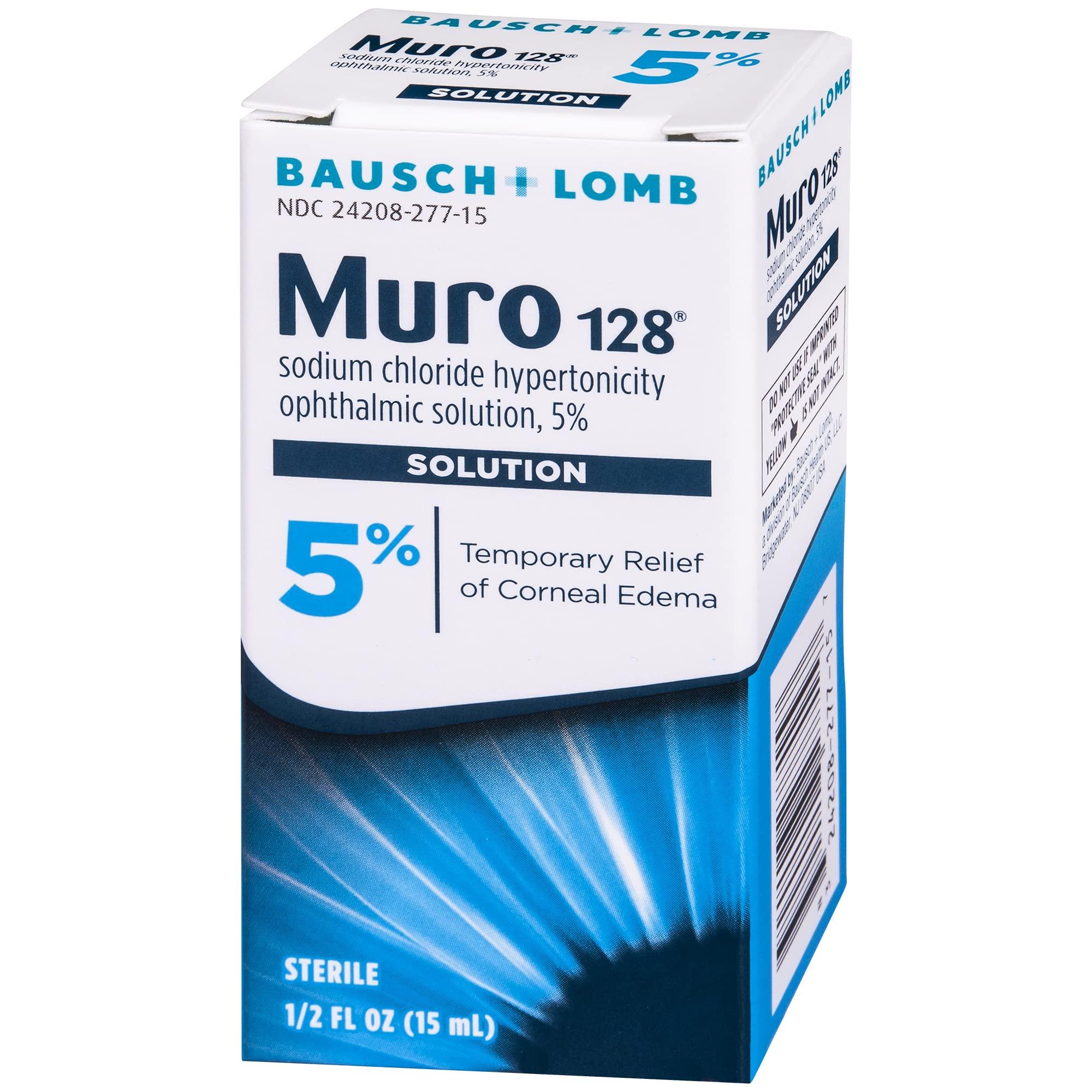 MUR0 Muro 128 Solution  Sodium Chloride Hypertonicity Ophthalmic Solution 5%, Temporary Relief of Corneal Edema, 0.5 fl oz (15 mL) (Pack of 2)