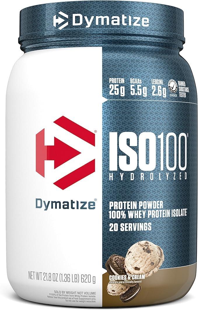 Dymatize Dymatize ISO100 Hydrolyzed Protein Powder, 100% Whey Isolate Protein, 25g of Protein, 5.5g BCAAs, Gluten Free, Fast Absorbing, Easy Digesting, Cookies and Cream, 20 Servings