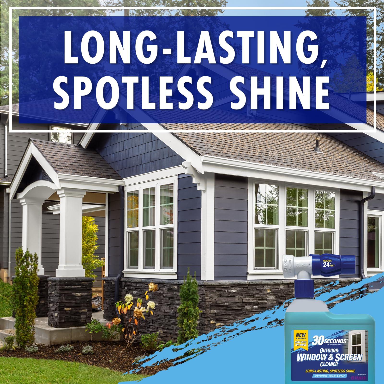 30 SECONDS 30 SECONDS Outdoor Window & Screen Concentrated Cleaner for Glass, Patio Doors, Fiberglass, Furniture - No Screen Removal Required, Spray & Rinse - Hose End Spray Attachment (2 PACK)