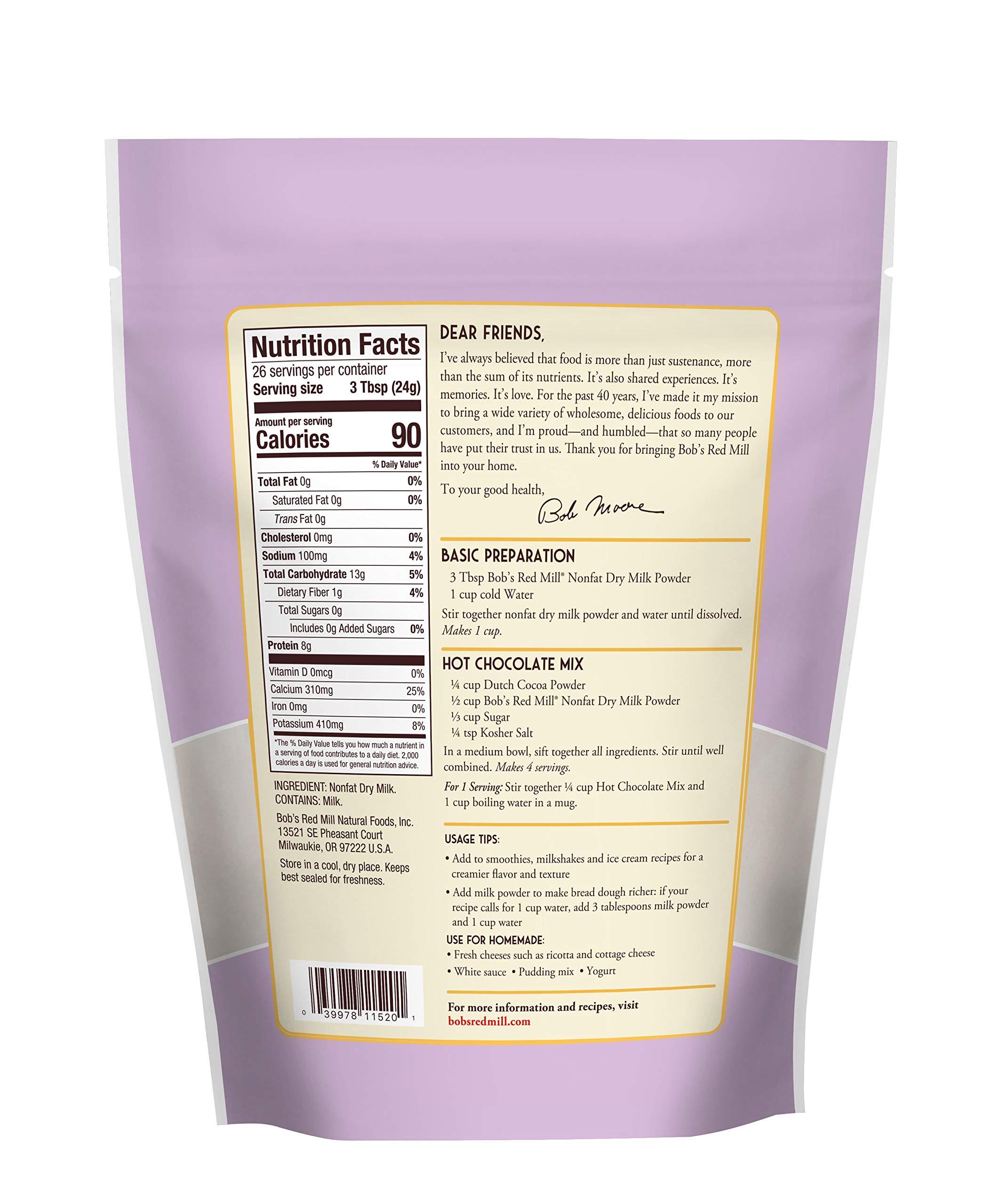 Bob's Red Mill Bob\'s Red Mill Nonfat Dry Milk Powder - 22 oz (Pack of 4), Makes 26 Cups per Bag, Made in USA, Unflavored