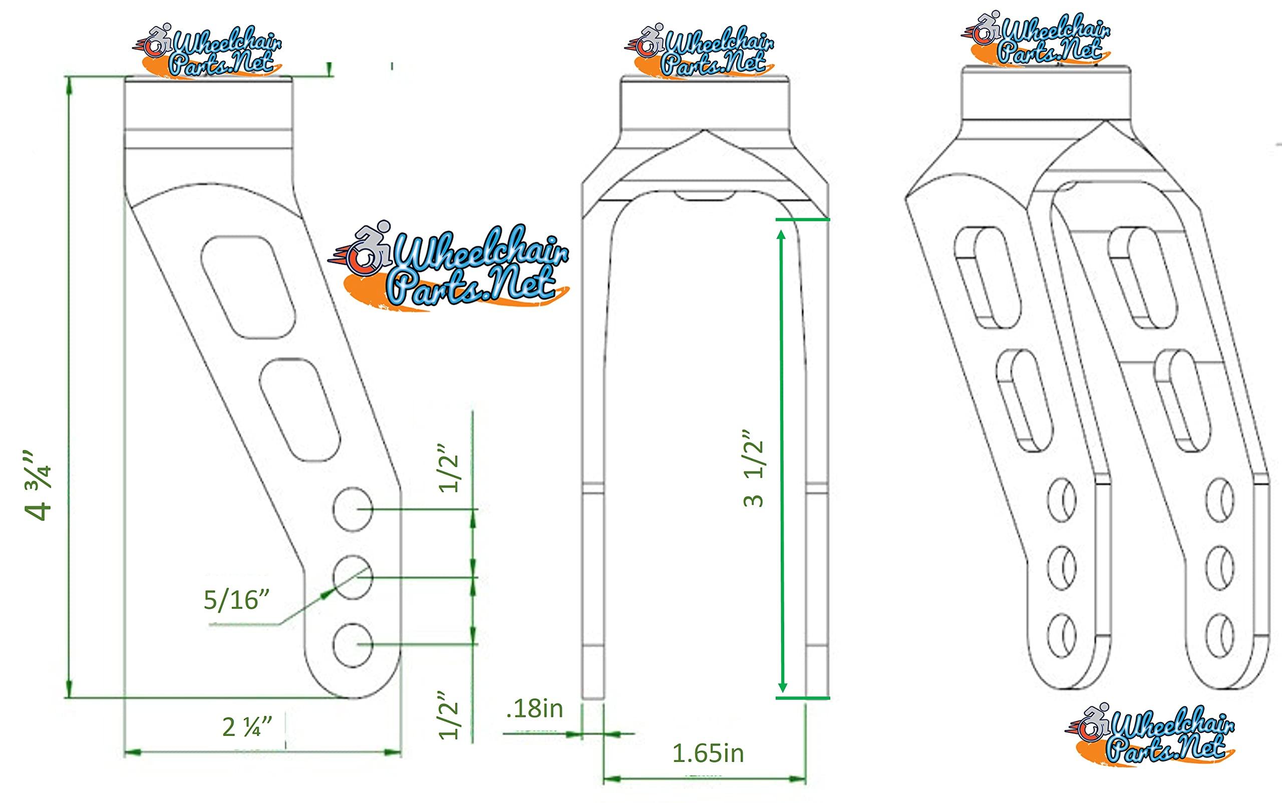 Wheelchairparts.net 6\" Universal Aluminum Caster Fork. FITS 3\", 4\", 5\" and 6\" Wheelchair Wheels (Black Color)