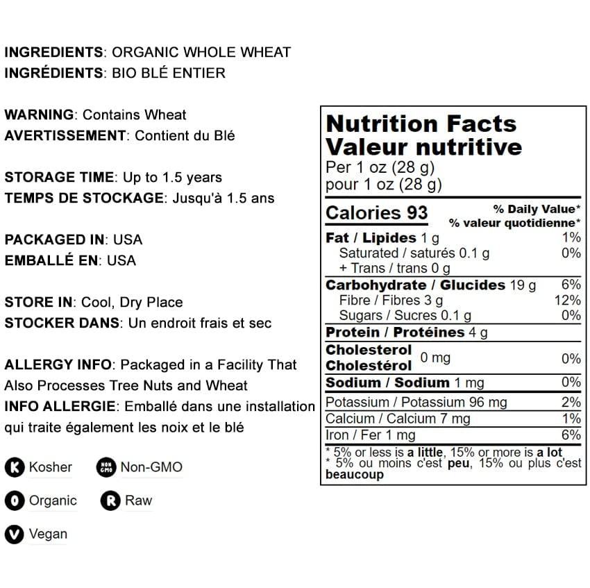 Food to Live Food to Live Organic Whole Wheat Bread Flour, 8 Ounces - Whole Grain, Unbleached, Non-GMO, Kosher, Unbromated, Raw, Vegan, Bulk, Product of the USA