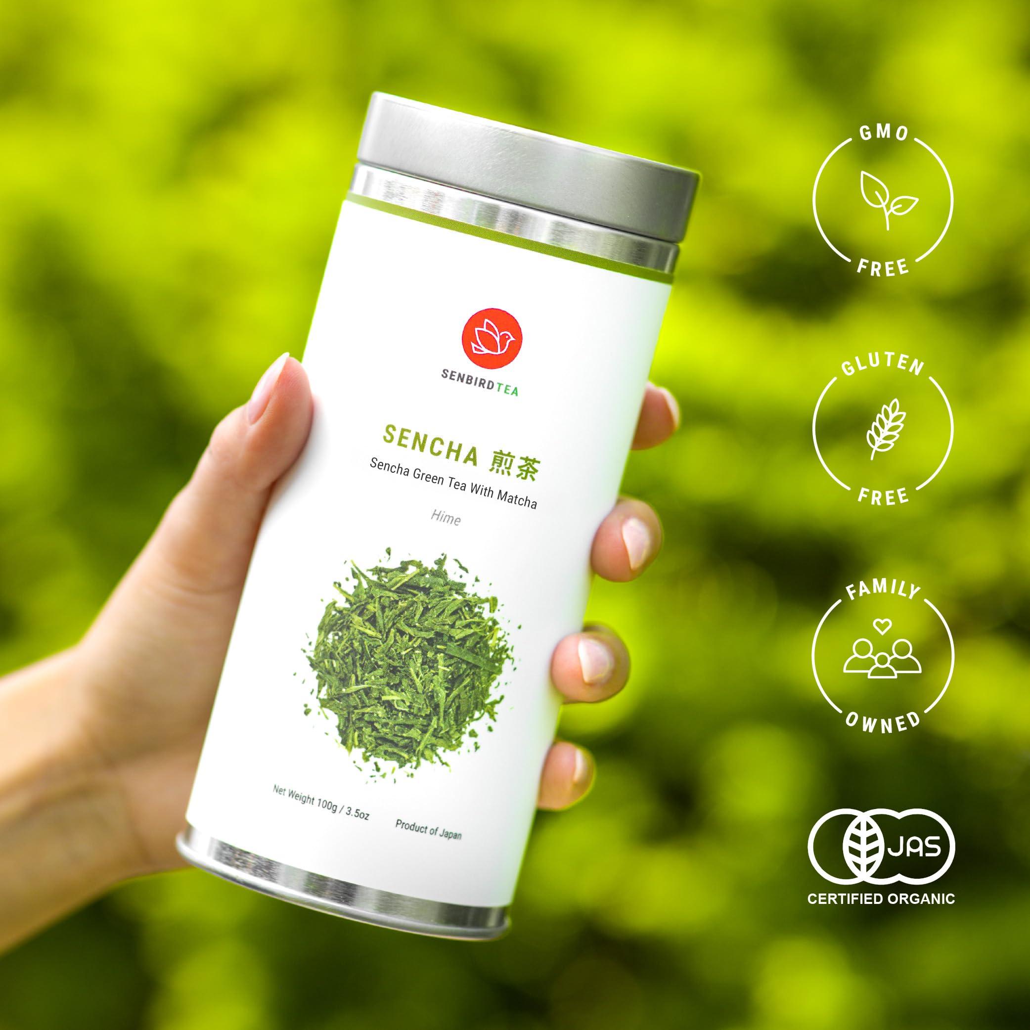 Senbird Senbird Organic Sencha With Matcha - Japanese Green Tea With Matcha - From Kyoto, Japan - Loose Leaf Tea In Airtight Tea Tin (3.5oz/100g)