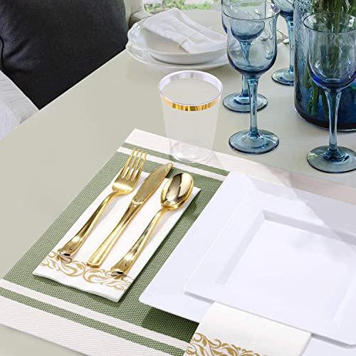 ricpok ricpok Disposable Square Plastic Plates - 100 Pack - 50 x 9.5 Dinner and 50 x 6.5 Salad Combo Plate - Premium Heavy Duty - Fancy and perfect for a Party, Wedding, or Birthday