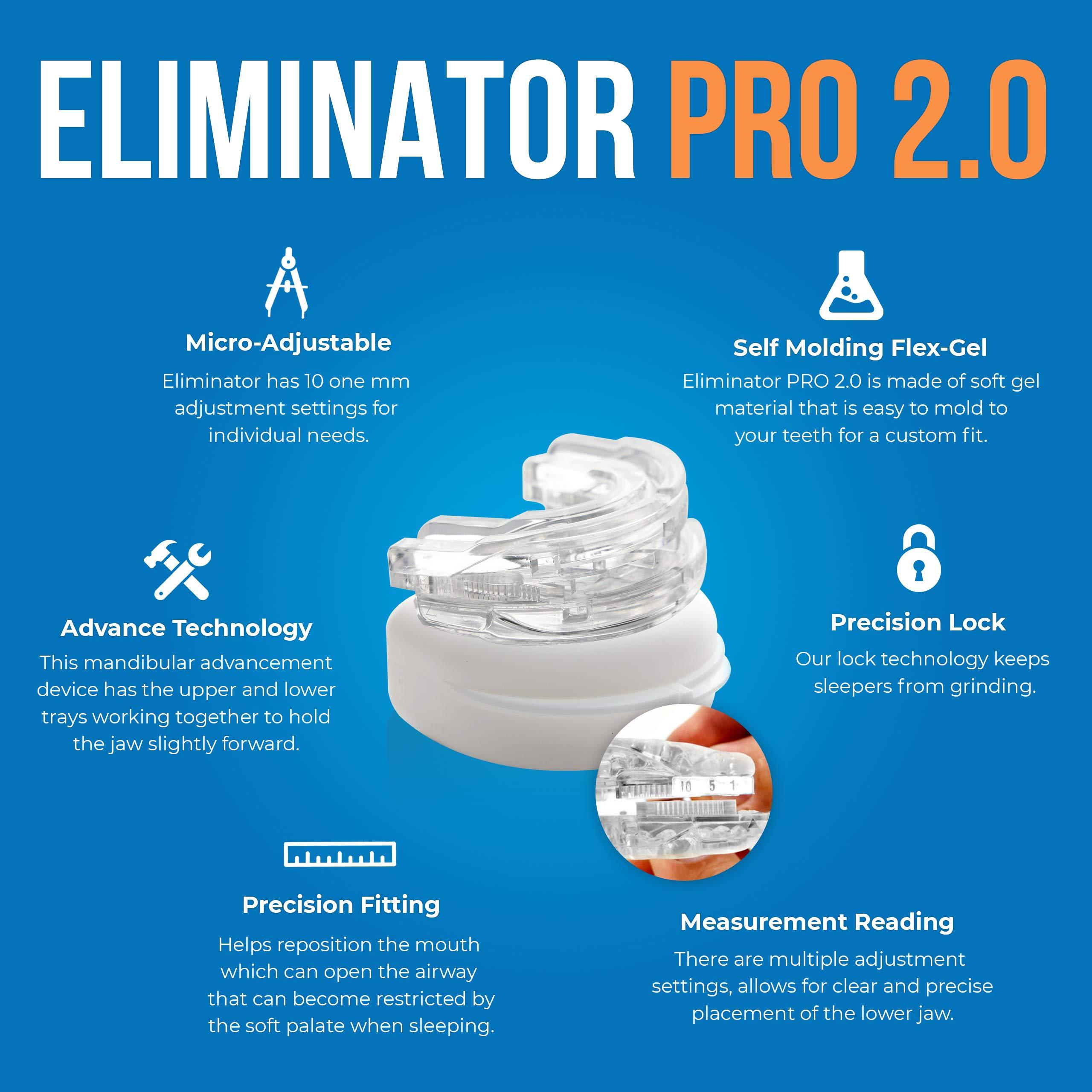 Eliminator Eliminator Pro 2.0 - Nighttime Dental Mouthguard - Bite Nightguard for Sleep to Reduce Clenching & Pain 2 Piece Adjustable Moldable & Comfortable