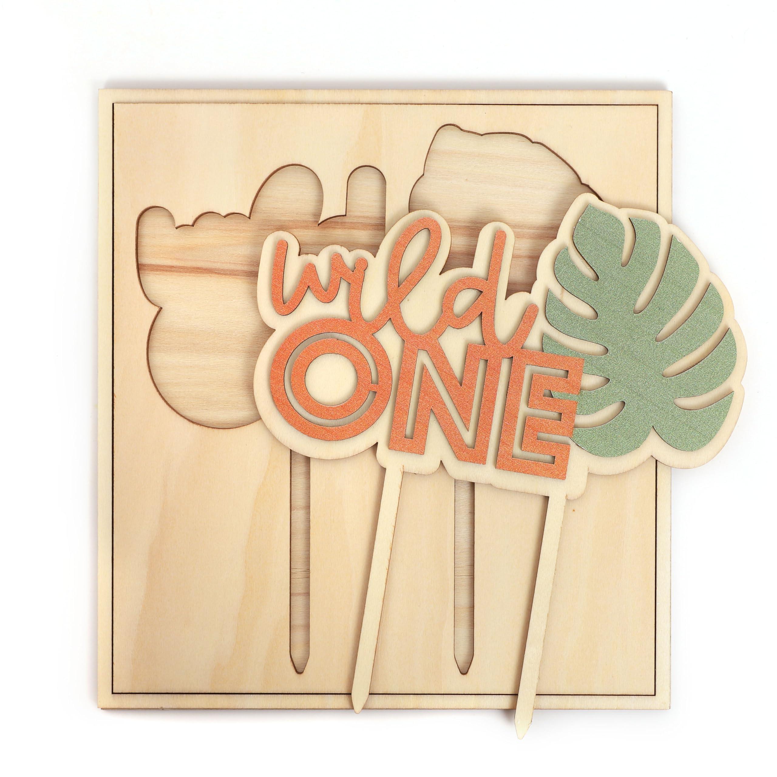 WAHAWU Wild One Wooden Cake Topper - Wild One Birthday Party Decorations, Boy/Girl 1st Birthday Wooden Cake Topper, Nature Forest Theme Party Decor, Wild One Photo Prop Cake Smash (WILD ONE CAKE TOPPER)