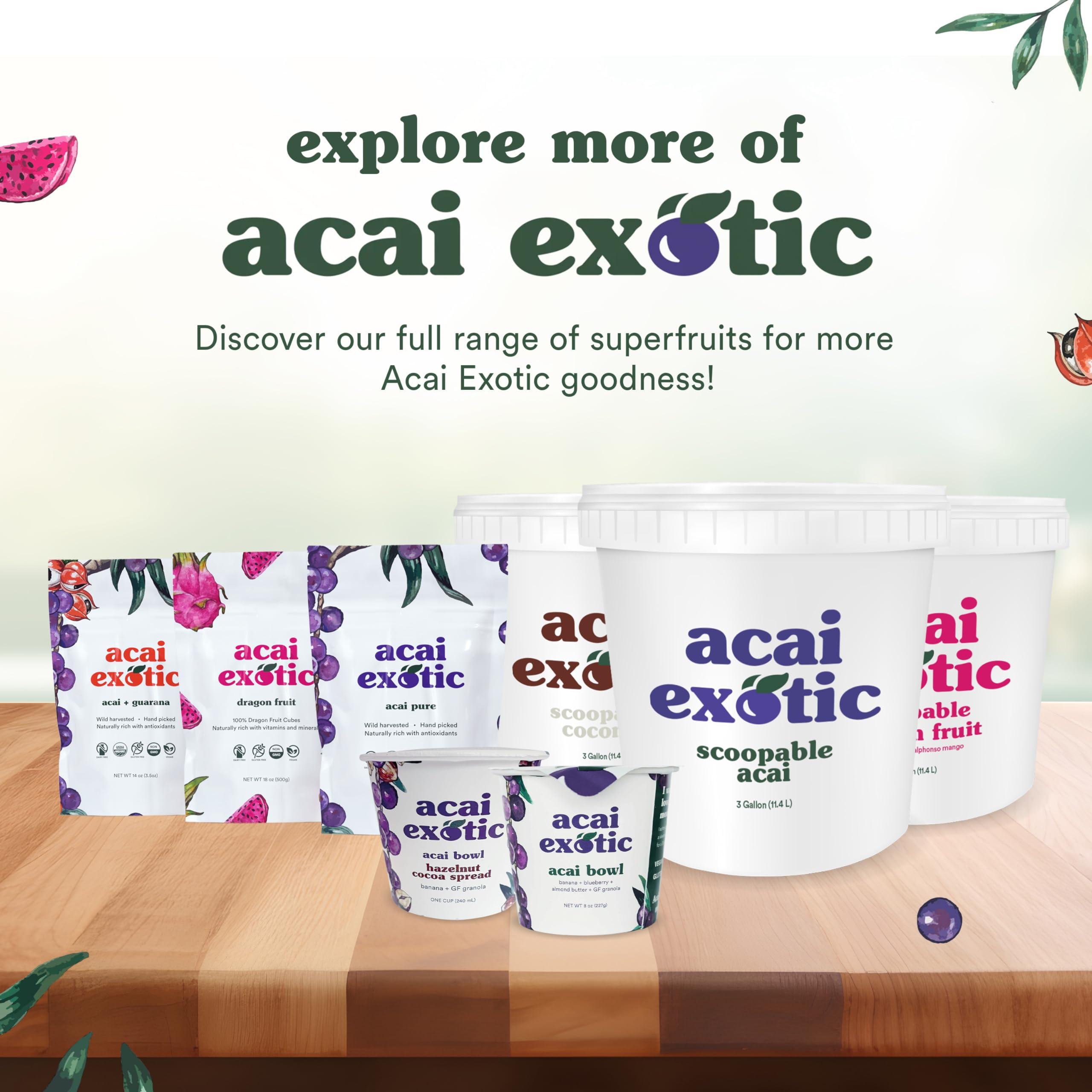 Acai Exotic Acai Bowl - 4 bowl pack - Breakfast or Snack To Go Bowls with Whole Blueberries, Coconut Cream, Whole Grain Oats & Banana Slices, 2 Almond Butter, 2 Hazelnut Cocoa Spread, 8oz RTE acai bowls