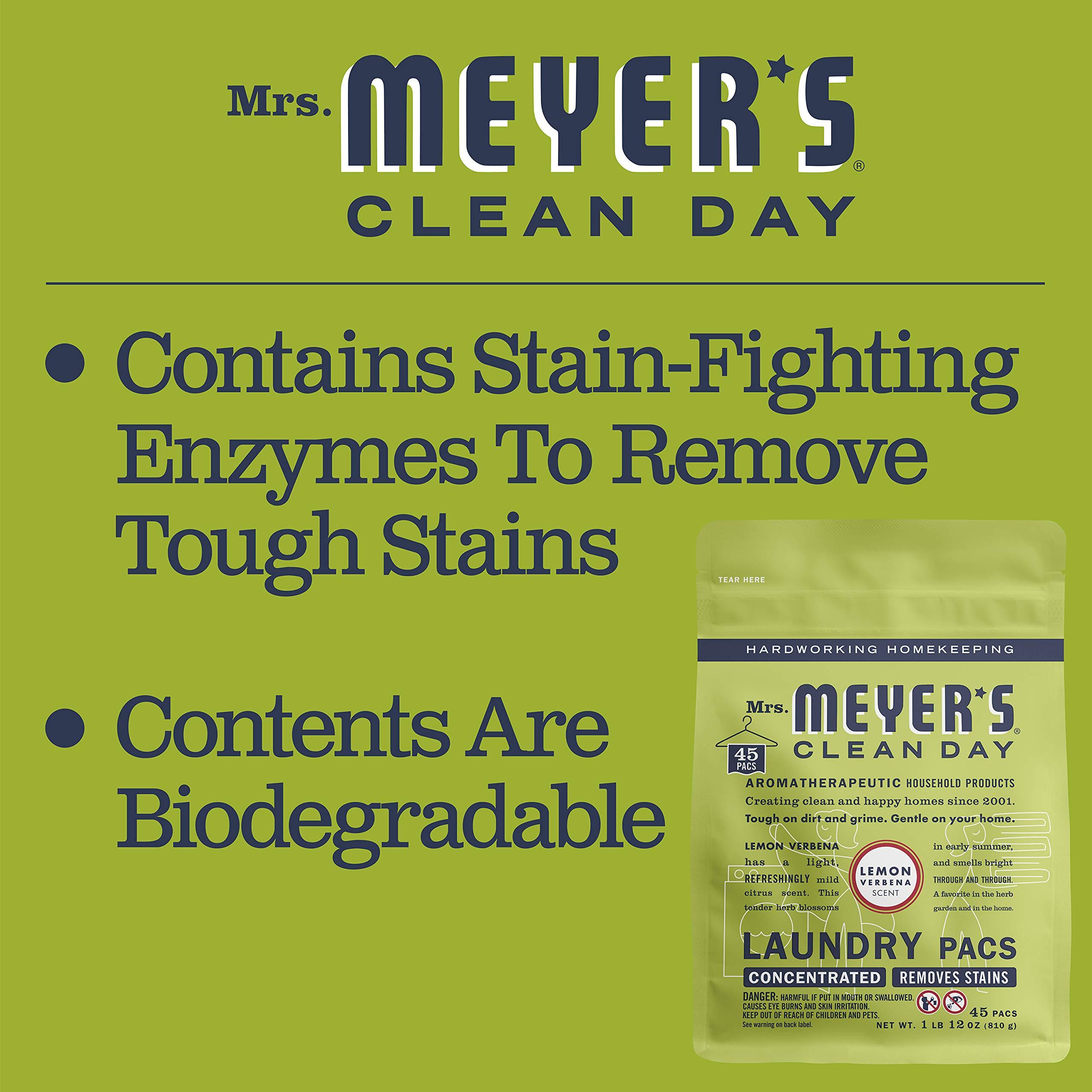 MRS. MEYER'S CLEAN DAY MRS. MEYER\'S CLEAN DAY Laundry Detergent Pods, Biodegradable Formula, Ready to Use Laundry Pacs, Lemon Verbena, 45 Count