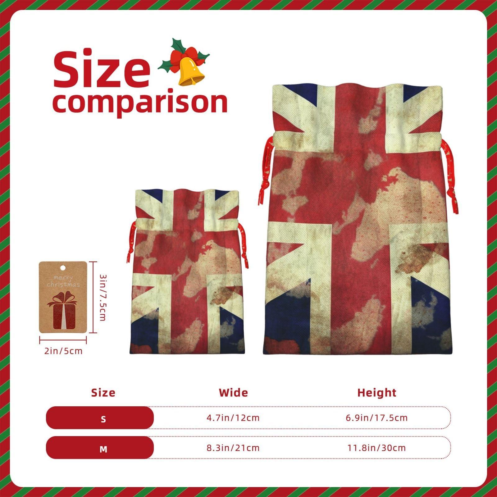 LZQPOEAS LZQPOEAS Vintage Union Jack British Flag Christmas Gift Bags with Drawstring Christmas Bags Gift Wrapping Bags for Xmas Holiday Party Candy Bag for Christmas Favor Bags for Xmas Presents