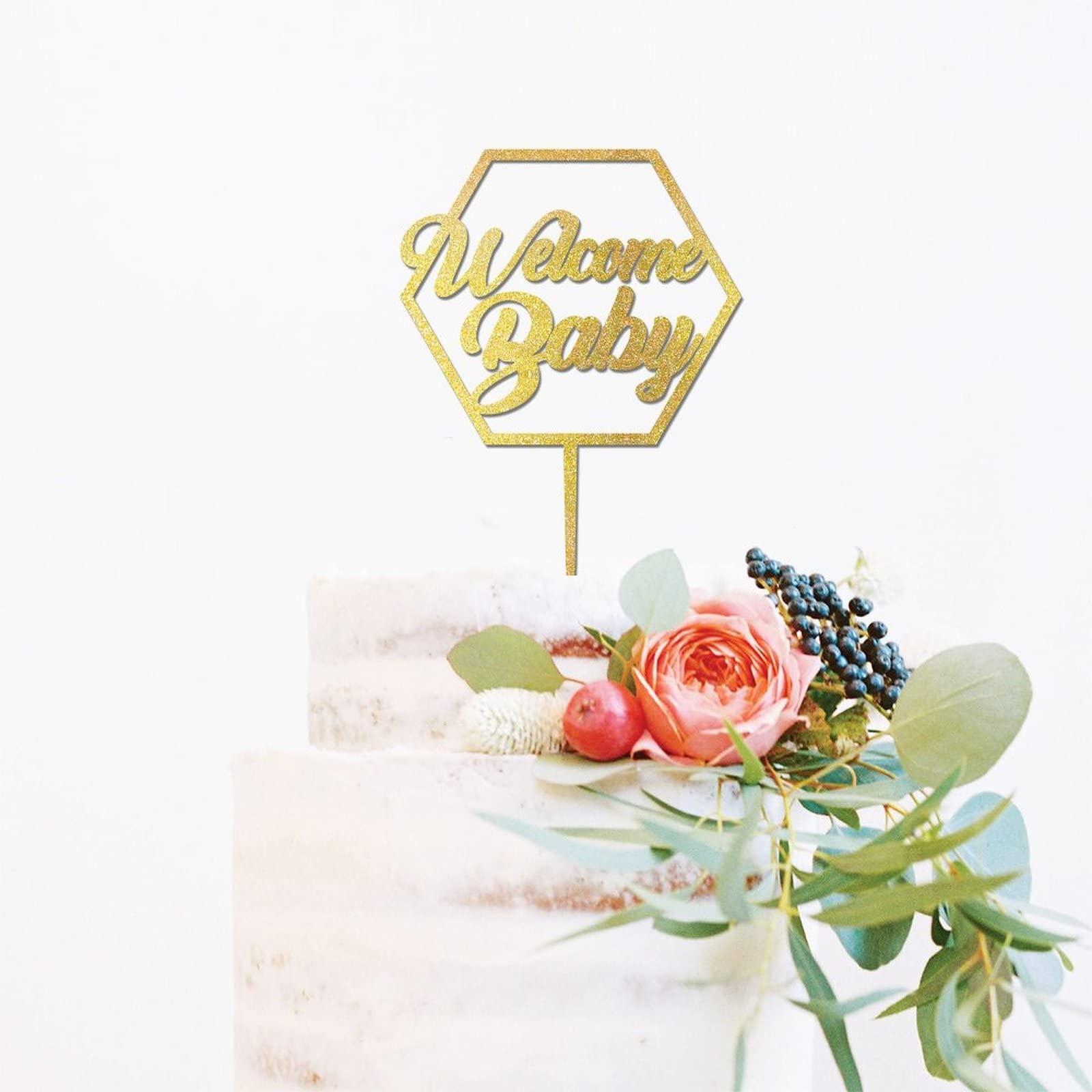 LetusZhogo Custom Welcome Baby Cake Topper Golden Glitter Baby Shower Cake Topper Girl Baby Shower Party Decoration Baby Boy Shower Cake Topper
