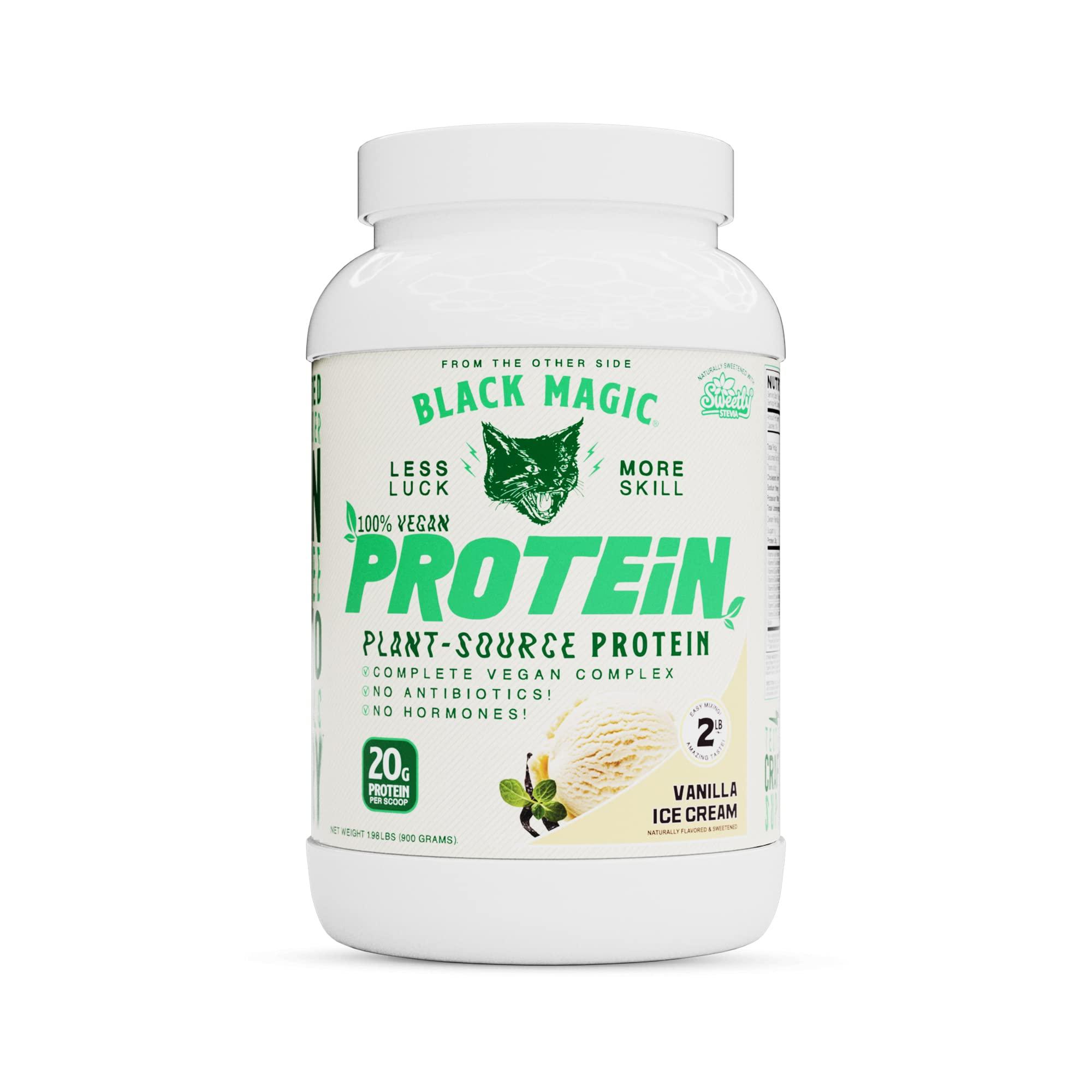 Magician Black Magic Plant-Source 100% Vegan Protein - Keto, Low Sugar, Dairy Free Protein - Pre/Post Workout - Vanilla Ice Cream - 20g Protein - 2 LB