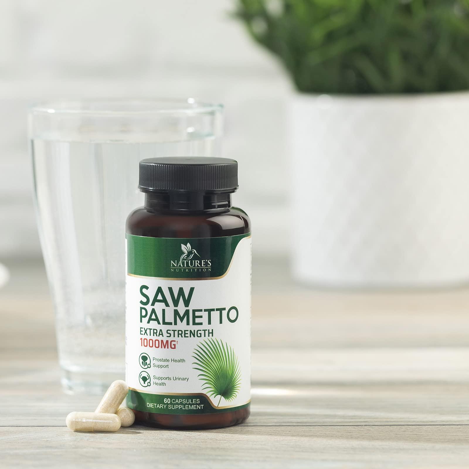 Nature's Nutrition Saw Palmetto for Men Prostate Health Supplement - 1000MG Saw Palmetto Extract Prostate Support Supplement, Prostate Supplements for Men\'s Health Support, Prostate Urinary Health Support, 60 Capsules