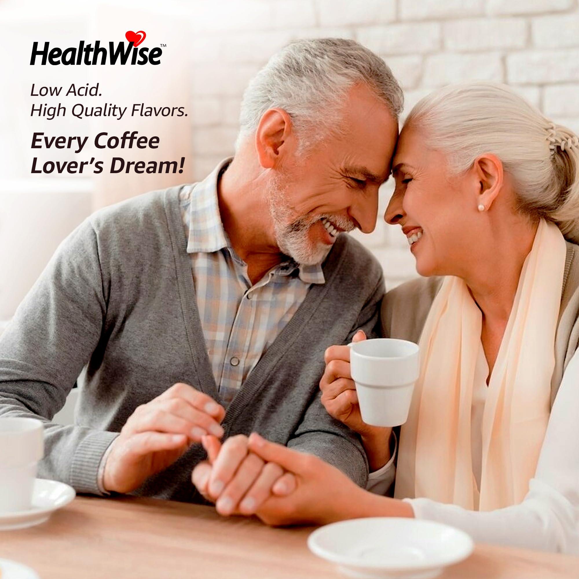 HealthWise Coffee Healthwise Low Acid 100% Colombian Coffee K-Cups Medium Roast, Healthier Coffee for Sensitive Stomach (Unflavored) 36 Count (Pack of 3)