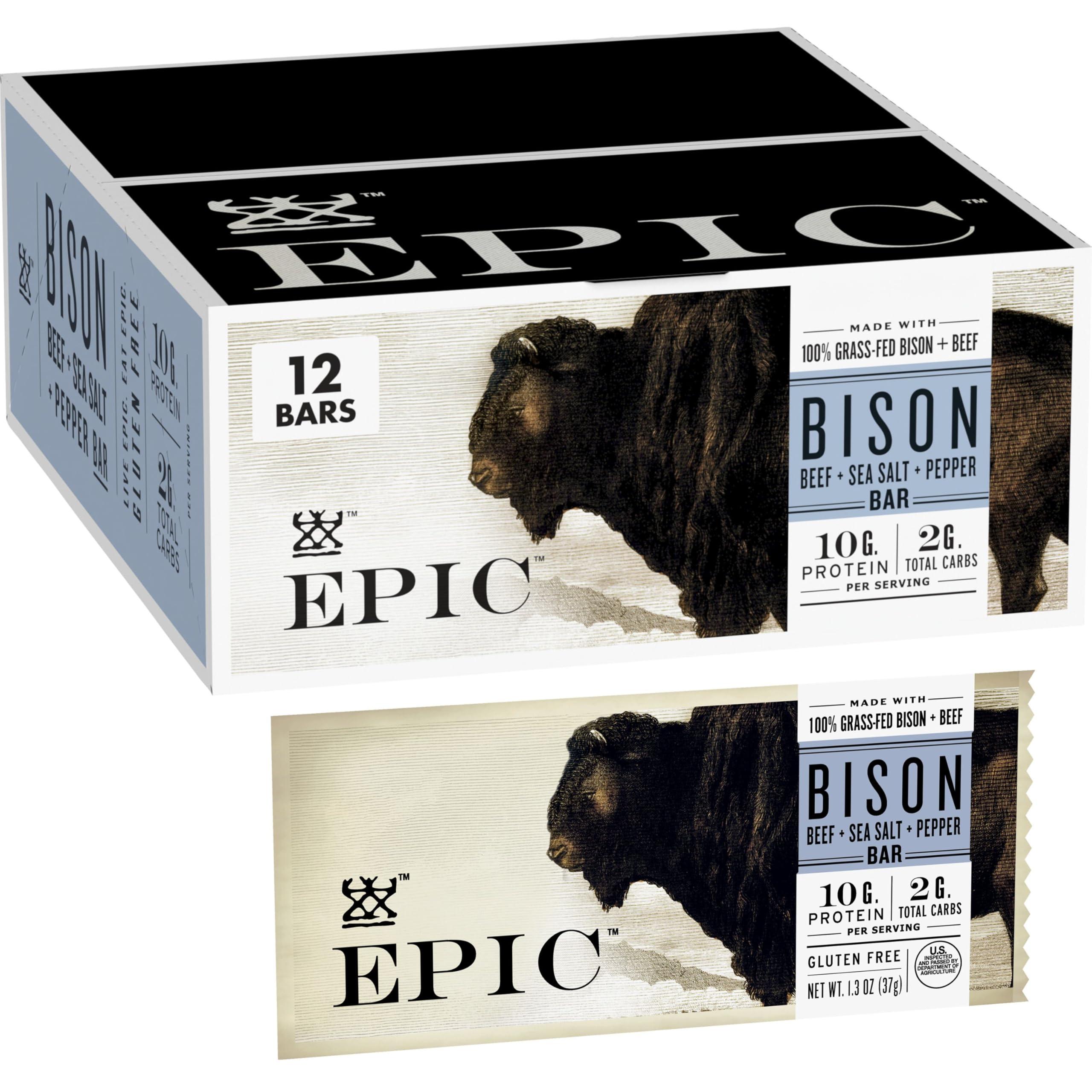 Epic Provisions EPIC Protein Bars, Bison Beef Sea Salt Pepper Paleo Friendly, 1.3 oz, 12 ct
