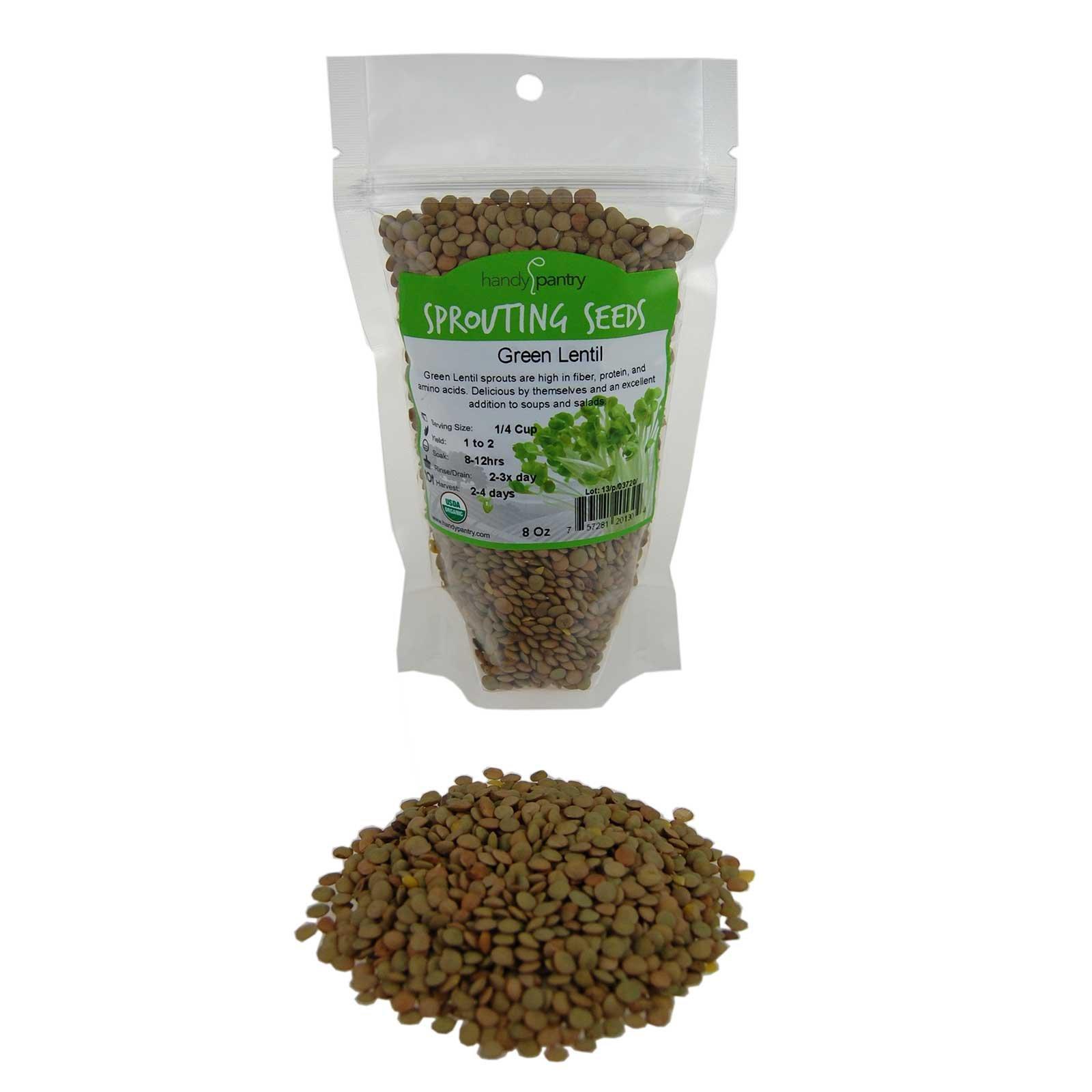 Handy Pantry Organic Dried Green Lentil Sprouting Seed: 8 Oz - Dry Lentils for Planting Garden Seeds, Soup, Cooking or Sprout Salad, Sprouts