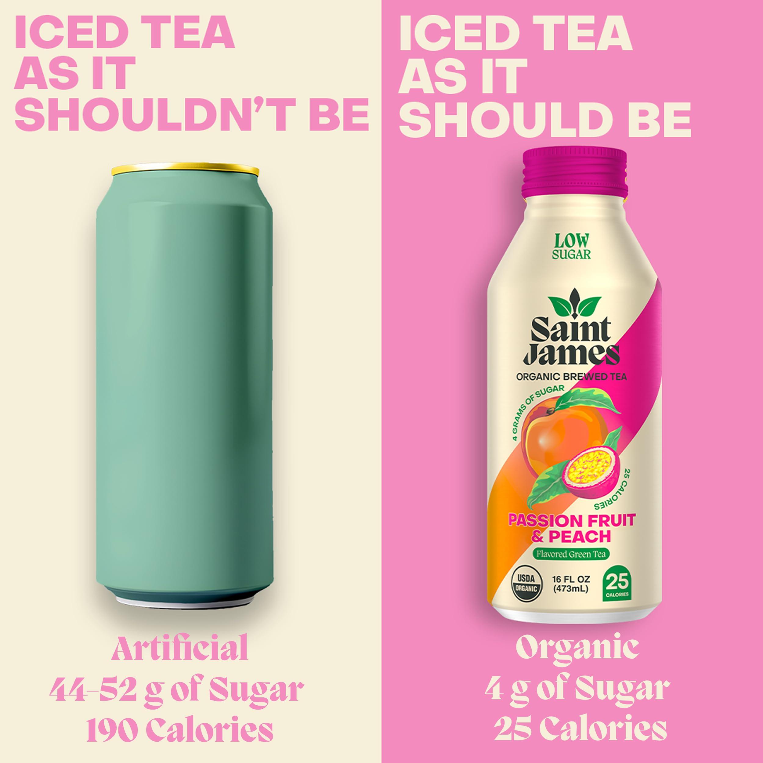 Saint James Iced Tea Saint James Iced Tea - Organic Green Tea - Non GMO, Gluten Free, Low Calorie & Low Sugar - Passion Fruit & Peach, 12 Pack (16.9 fl oz each)