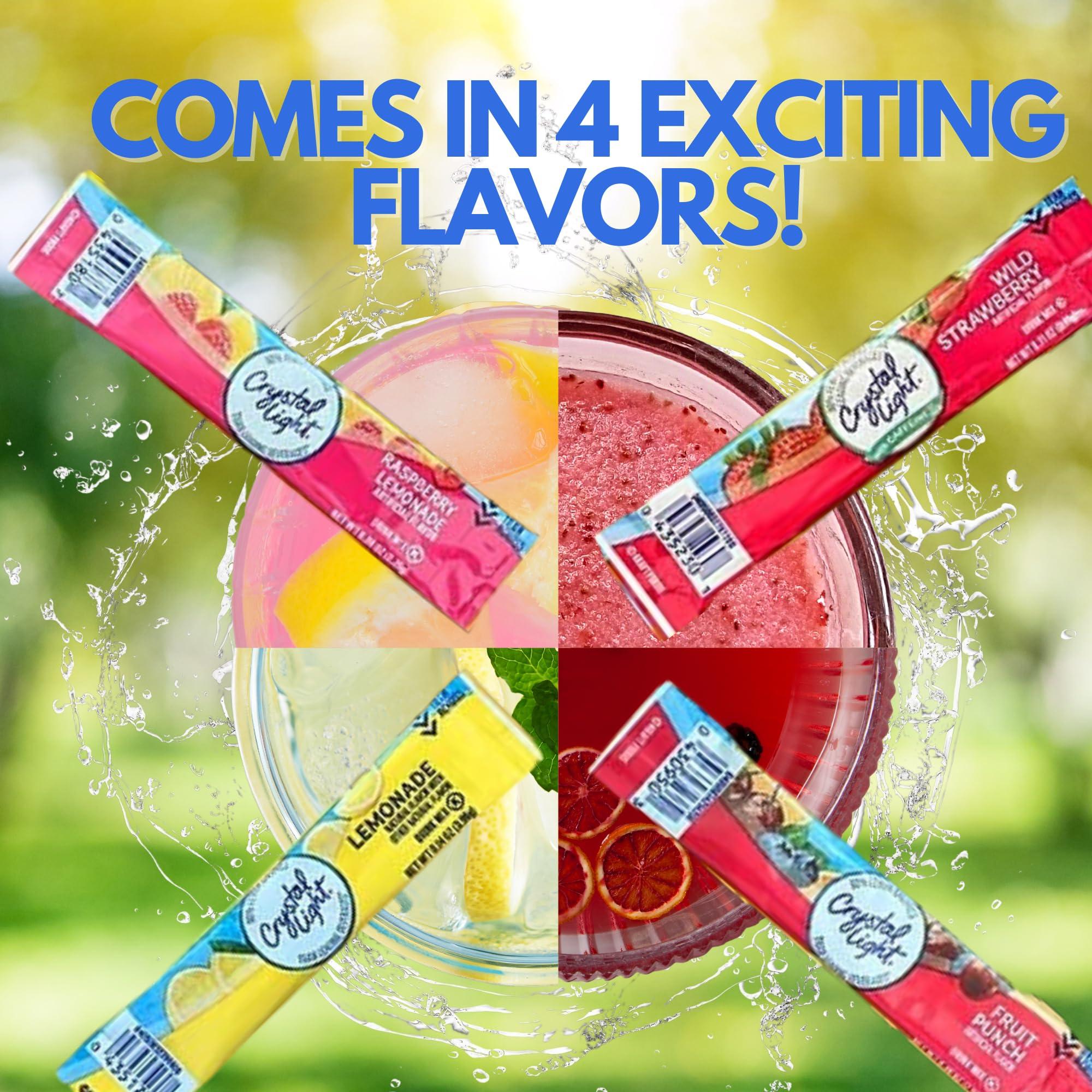 Broheemium Broheemium Crystal Light Variety Pack 60 Flavored Drink Mix Packets in Lemonade Fruit Punch Raspberry Strawberry Flavors Bundles One Reusable Mood Straw Sugar-Free Hydration Anytime Anywhere!