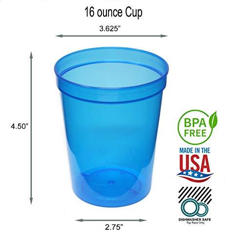 Rolling Sands Rolling Sands 16 oz. Reusable Plastic Stadium Cups, 8 Pack, Made in USA, BPA-Free Dishwasher Safe Tumblers,Translucent Blue