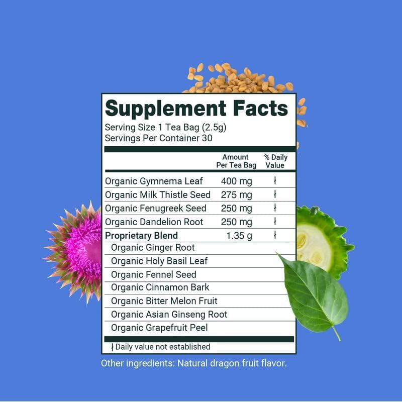 Herbaly Herbaly Glucose Functional Tea - Vitality & Wellness - Gymnema Sylvestre, Ceylon Cinnamon, Bitter Melon, Dandelion Root, Fenugreek - Daily Teas - Organic Plant-Based Tea Bag Pyramids - 30 ct