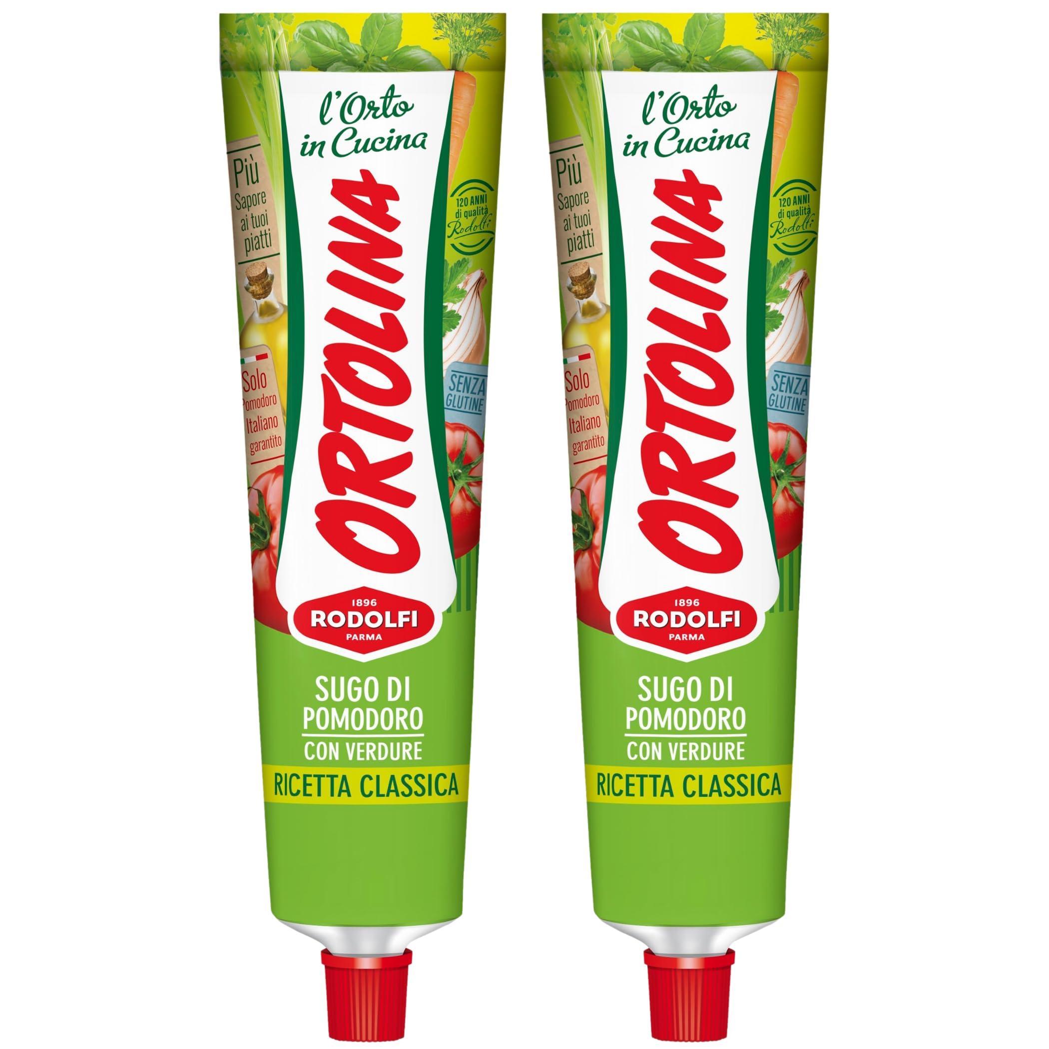 Rodolfi Tomato Paste Tube \"Ortolina\" Rodolfi Sauce, 130 gr (4.5 Oz) - Pack of 2, Authentic Italian Product with Fresh Tomatoes and Vegetables, Imported from Italy, Additive-free