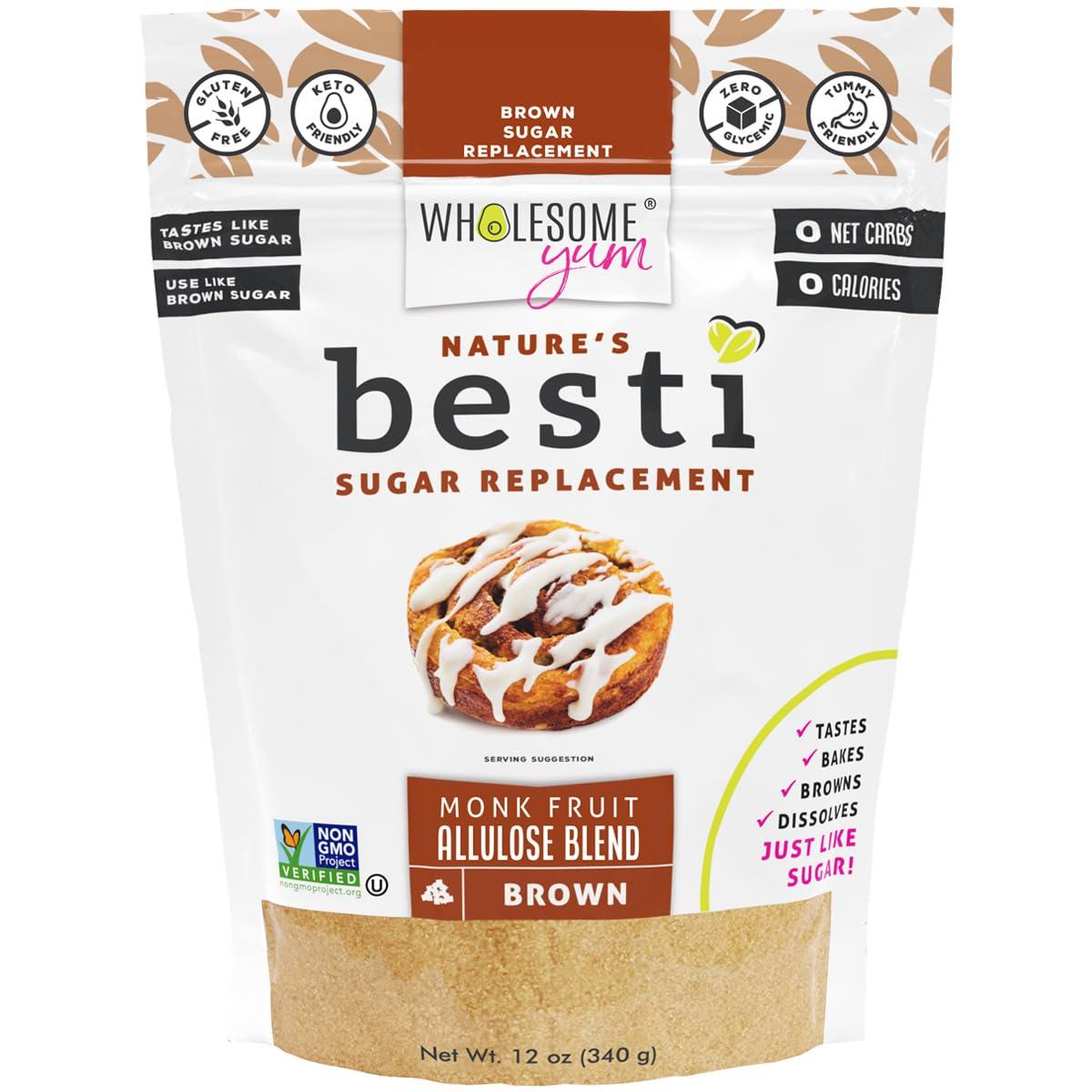 Wholesome Yum Wholesome Yum Besti Natural Brown Sugar Substitute - Keto Brown Monk Fruit Sweetener Blend With Allulose (No Erythritol) - Non GMO, Zero Carb, Zero Calorie, Sugar Free, No Aftertaste (12 oz)