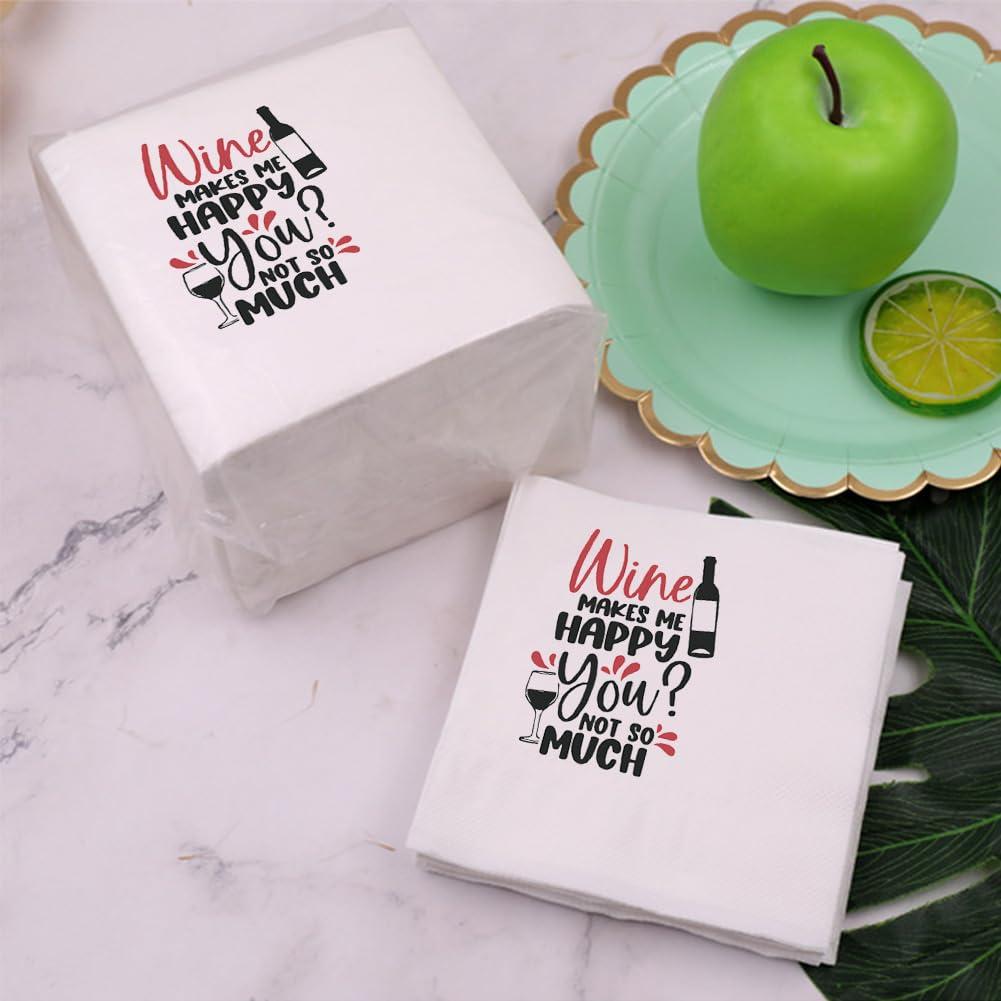 VOWFOO VOWFOO Funny Fiesta Wine Drinking Quotes Saying Cocktail Napkins Party Beverage Bar Paper Novelty Humorous Quirky Gag Gift 100Pcs 4.5 x 4.5 2-ply(Wine Makes Me Happy You Not So Much)