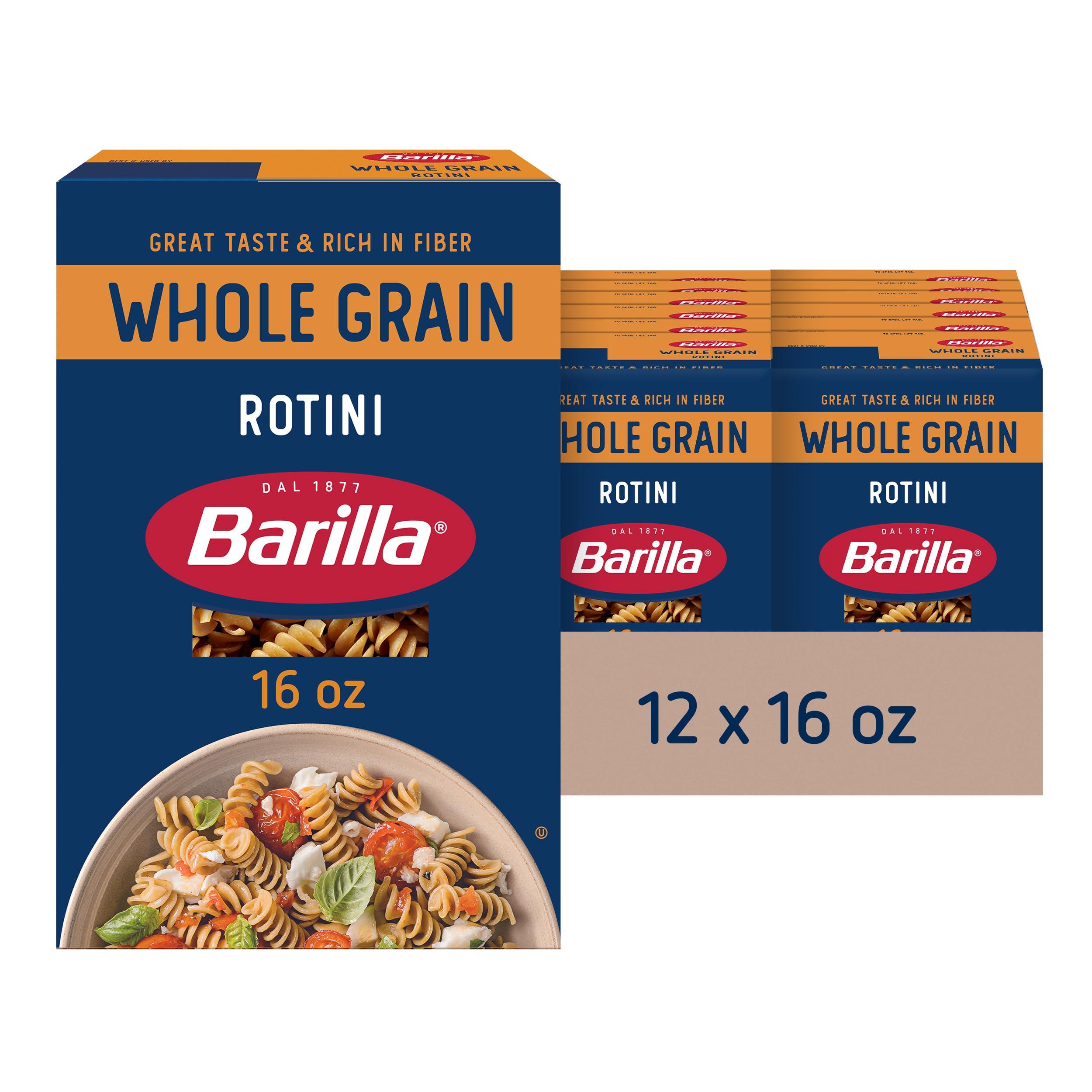 Barilla Barilla Whole Grain Rotini Pasta, 16 oz. Box (Pack of 12) - Non-GMO Pasta Made With 100% Whole Grain Durum Wheat - Great Source of Fiber
