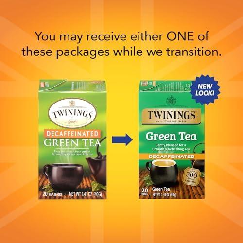 Twinings Twinings Decaffeinated Green Tea Individually Wrapped Bags, 20 Count (Pack of 6), Smooth Flavour, Enticing Aroma, Enjoy Hot or Iced | Packaging May Vary