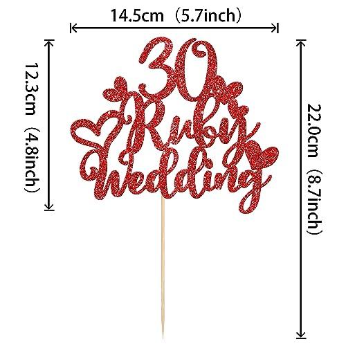ZHUOWEISM 1 PCS 30 Ruby Wedding Cake Topper Glitter Red 30 Ruby Years Cake Pick Decoration for Happy 30th Anniversary Wedding Party Cake Decorations Supplies