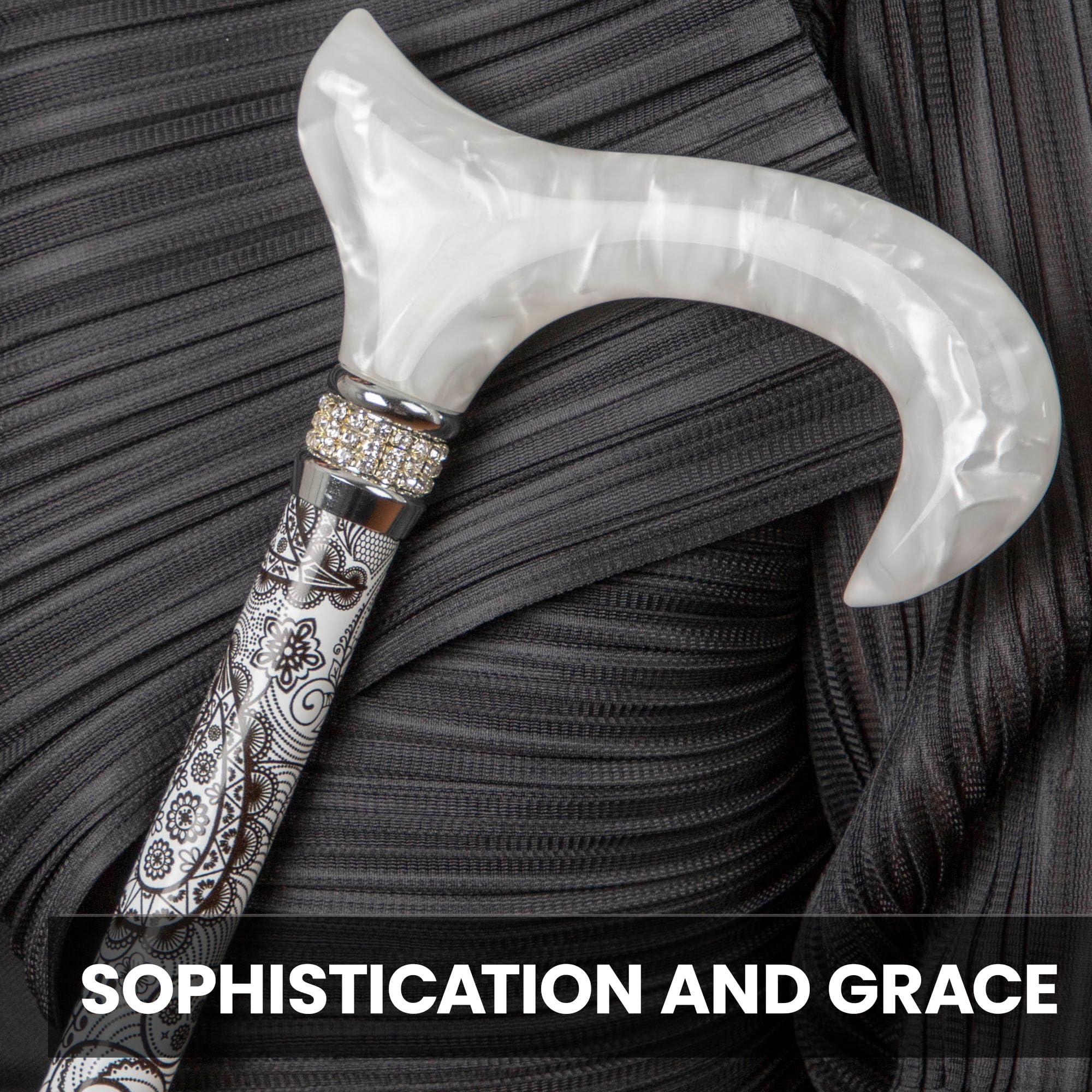 Royal RC Canes Royal RC Canes Rhinestone Designer - Black & White Majesty Pearlz Walking Cane Adjustable - Aluminum Shaft - Stylish Canes for Women and Men Stability - Seniors Walking Stick