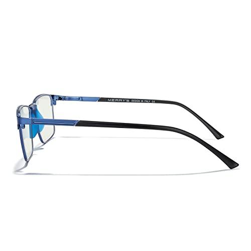 MERRY'S MERRY'S Fashion Blue Light Blocking Glasses - Reading Glasses Metal Frame Spring Hinge Readers for Men Eyeglasses (Blue-52MM, 2.00)
