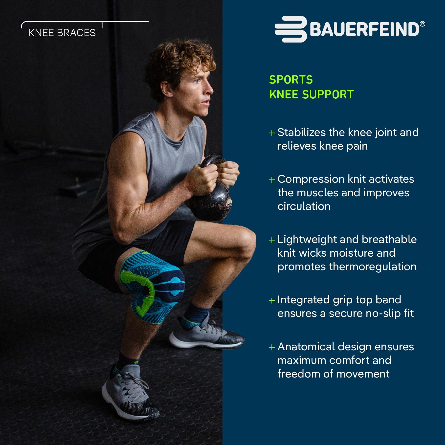 Bauerfeind Bauerfeind Sports Knee Support - Knee Brace for Athletes with Medical Grade Compression - Stabilization and Patellar Knee Pad (Black/Blue, XS)