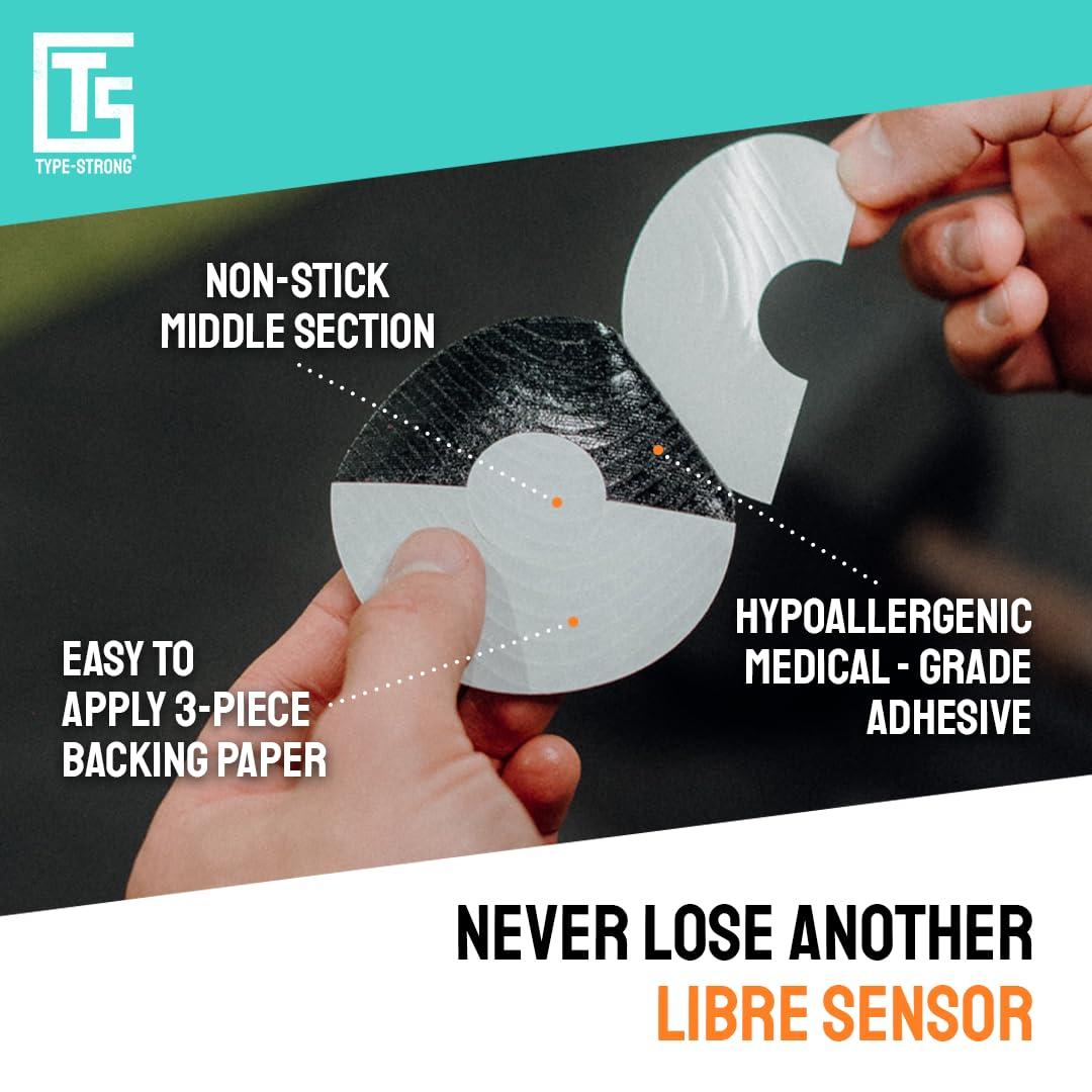 Type Strong Type Strong Freestyle Libre 3 Sensor Covers, Adhesive Patches for Libre 2, Dexcom G7, Medtronic Guardian. Pre-Cut for Sensitive Skin, Waterproof, Sweat-Resistant for 10-14 Days, 20 Pack, Black