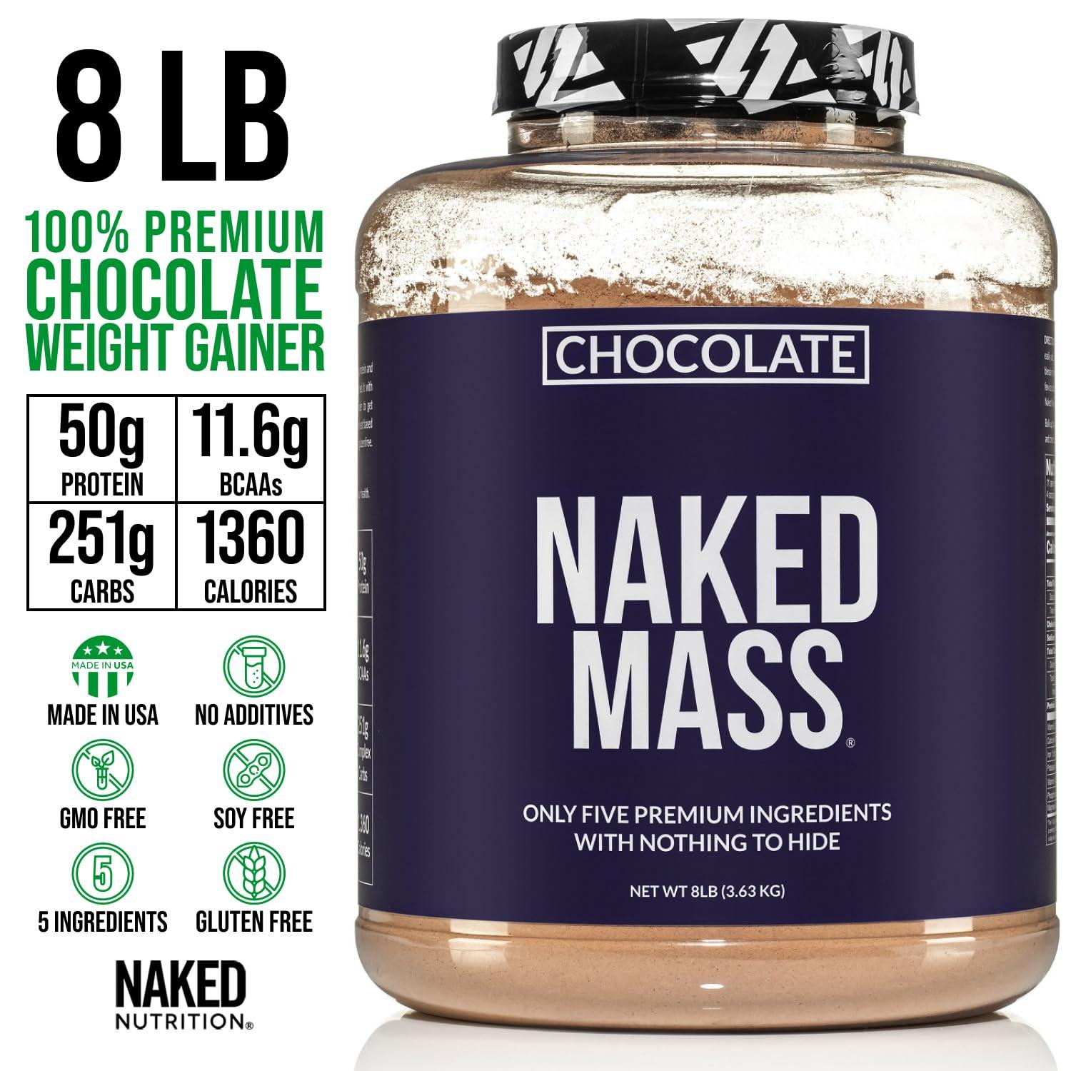 NAKED nutrition NAKED Chocolate Mass Gainer - All Natural Weight Gainer Protein Powder - 8lb Bulk, GMO Free, Gluten Free & Soy Free. No Artificial Ingredients - 1,360 Calories